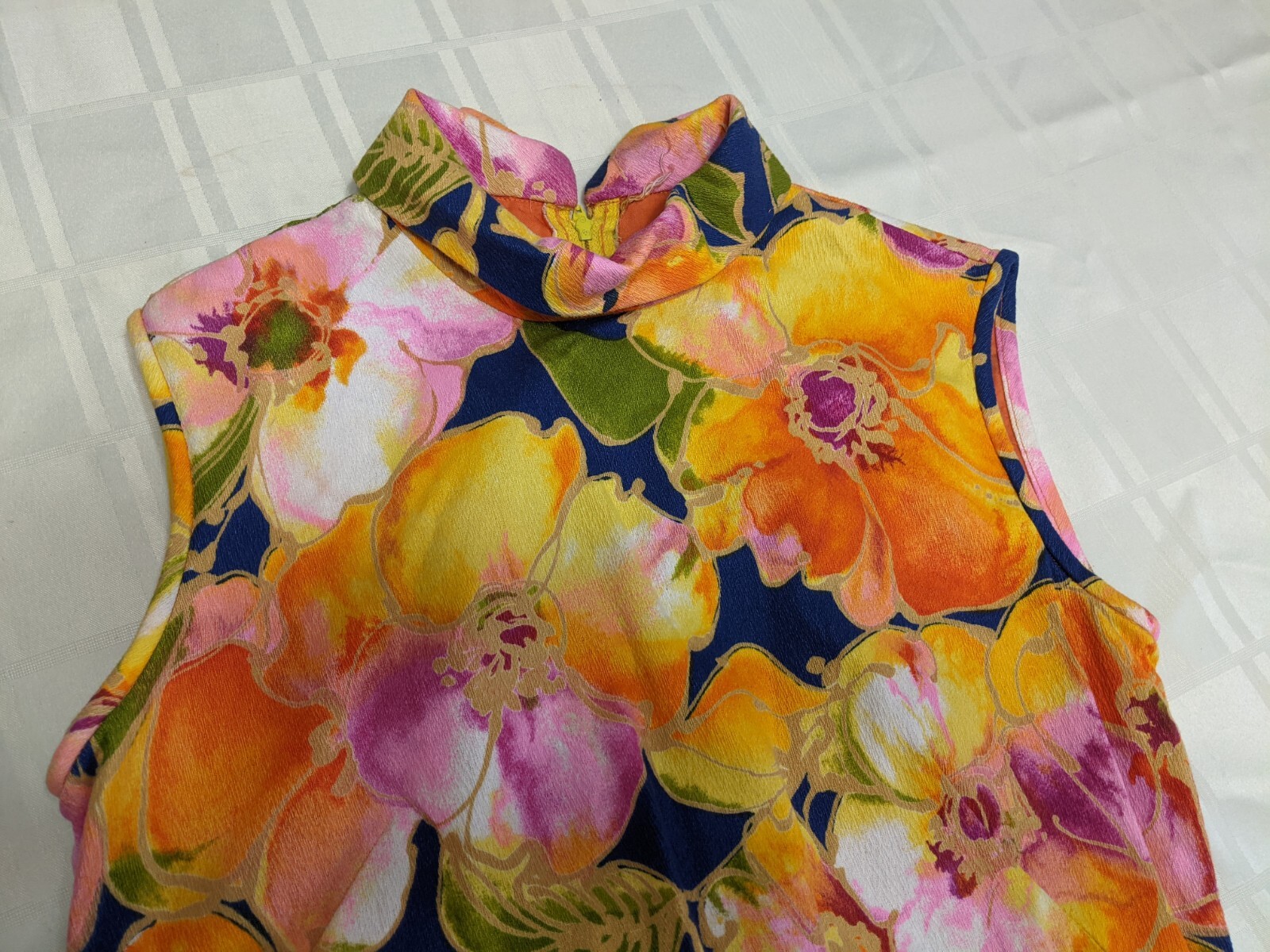 Vtg muumuu Barkcloth Long Dress Tiki Island Casuals Waikiki Hawaii S M Orange