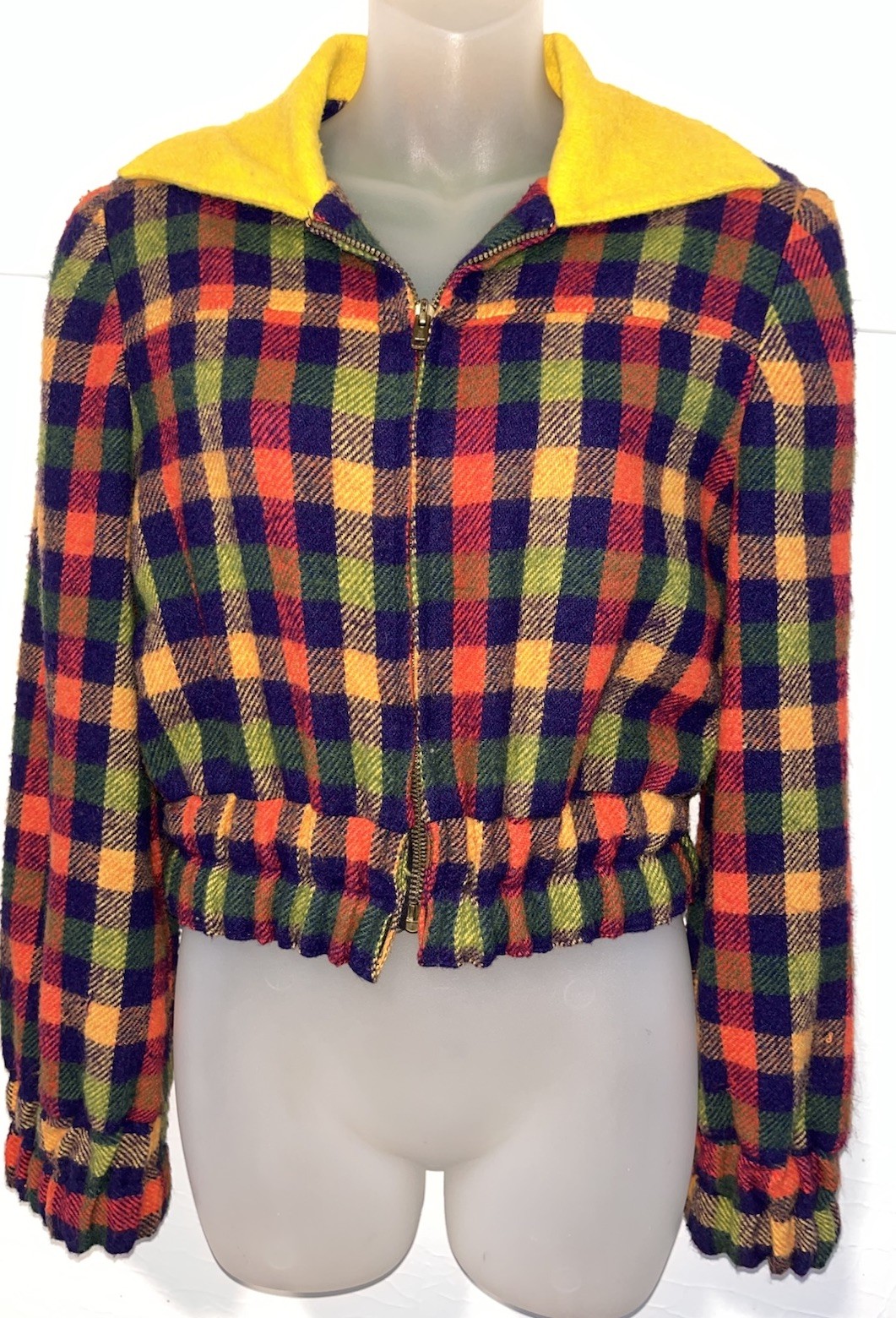 Vintage 1950s 60s Rainbow Plaid Wool Coats Clark Zipper Bomber Jacket Sz Small