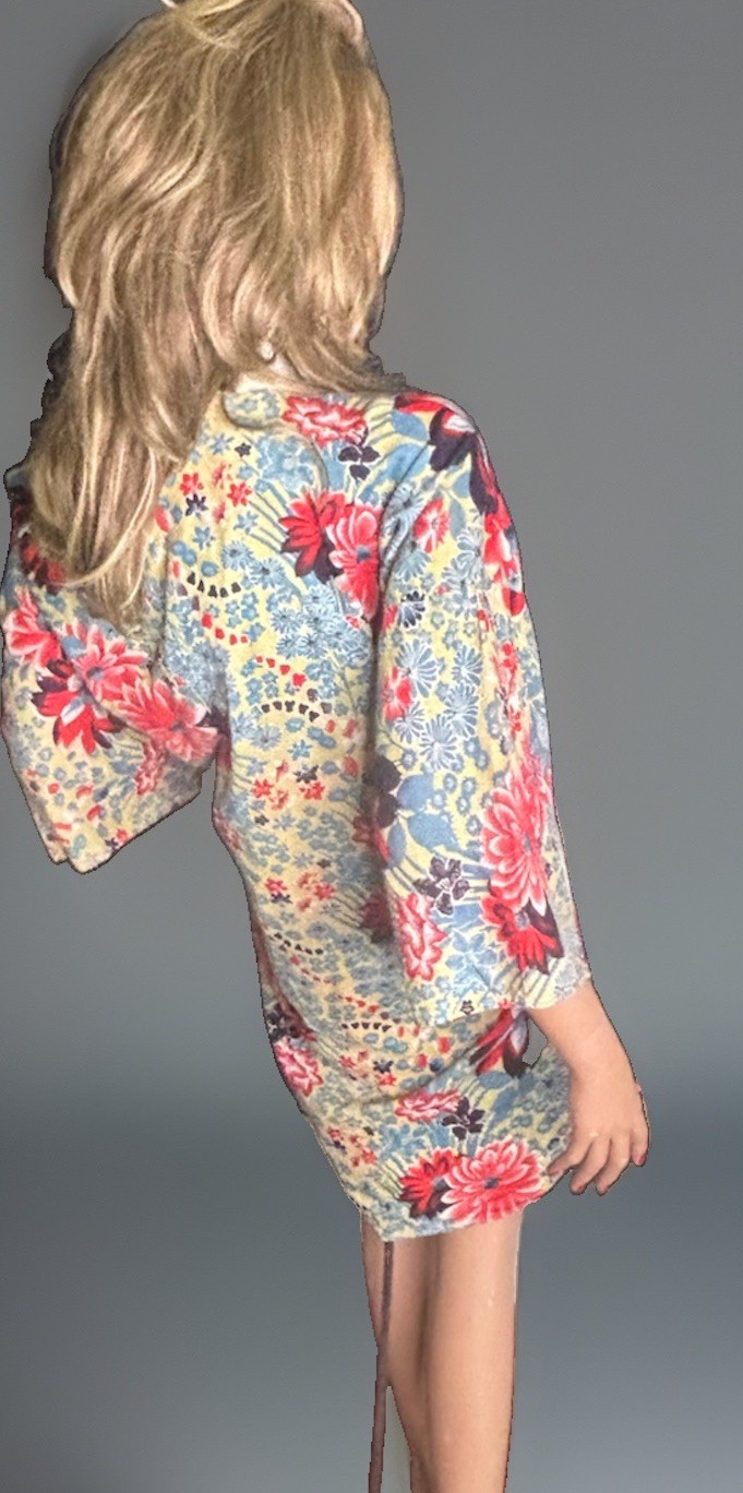 VTG 1960s Floral Cotton Japanese Kimono Jacket Cover-Up Boho Hippie Festival OS