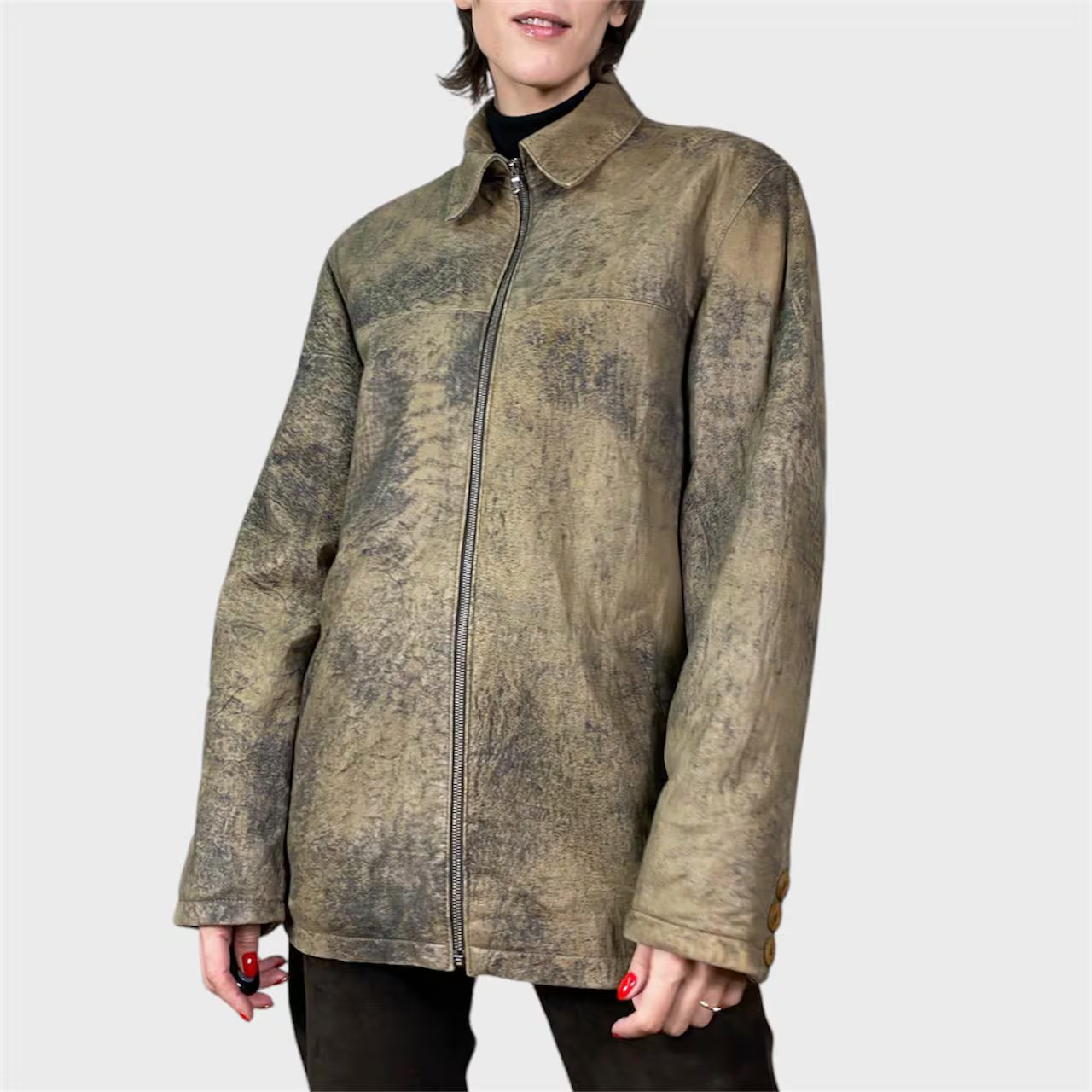 Vintage Distressed Lamb Leather Jacket: Oversized Brown Unisex size US10