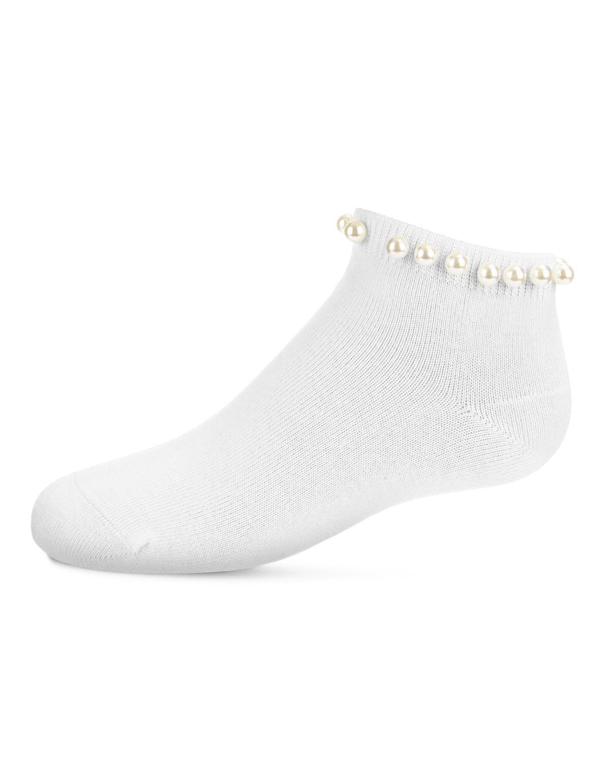 MeMoi Pretty in Pearls Cotton Blend Anklet Socks 6, White