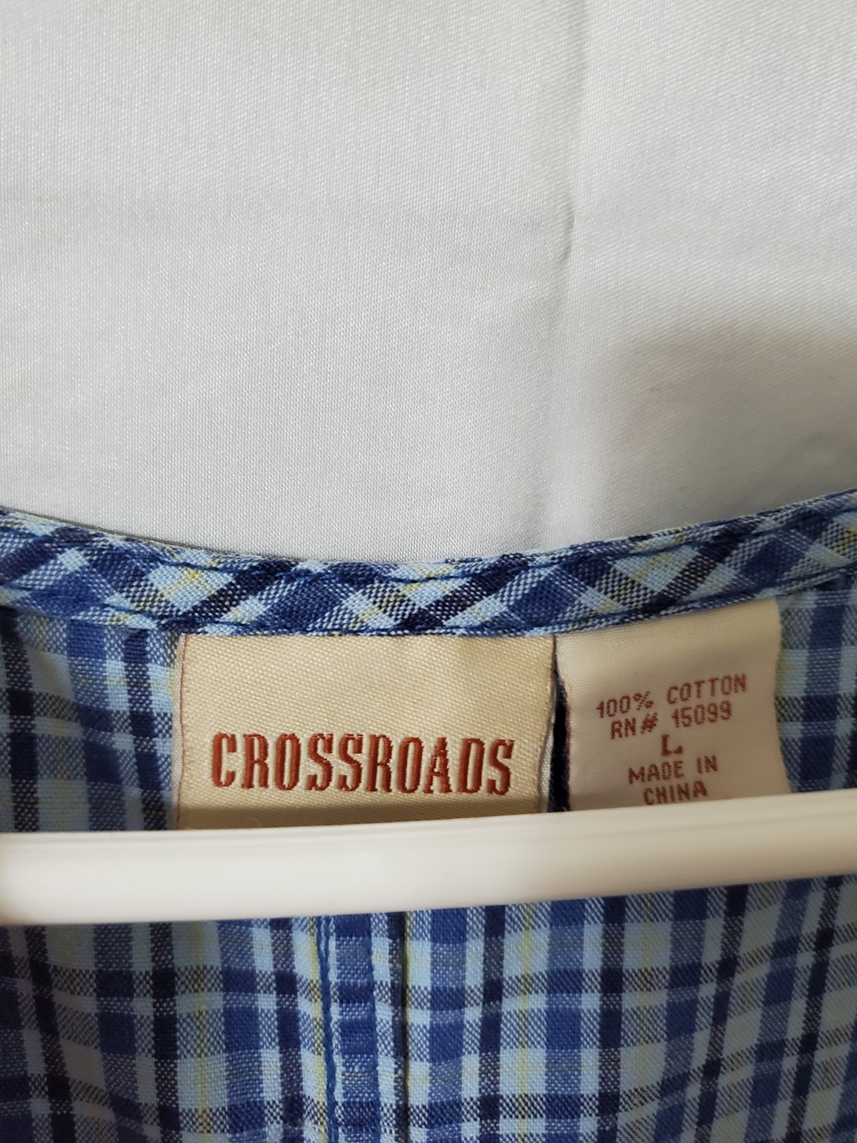 Vtg Crossroads Plaid Overall Dress Blue Size Large Cotton Cottagecore Button Up