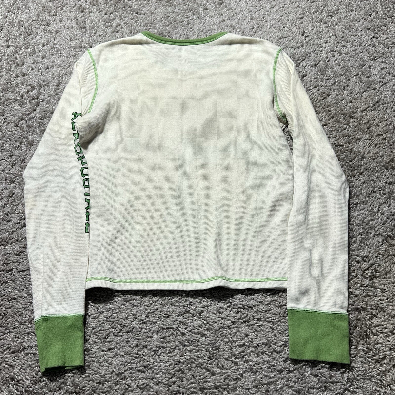 Vintage Y2k Aeropostale Thermal Waffle Tiger Fitted Shirt Large White Green