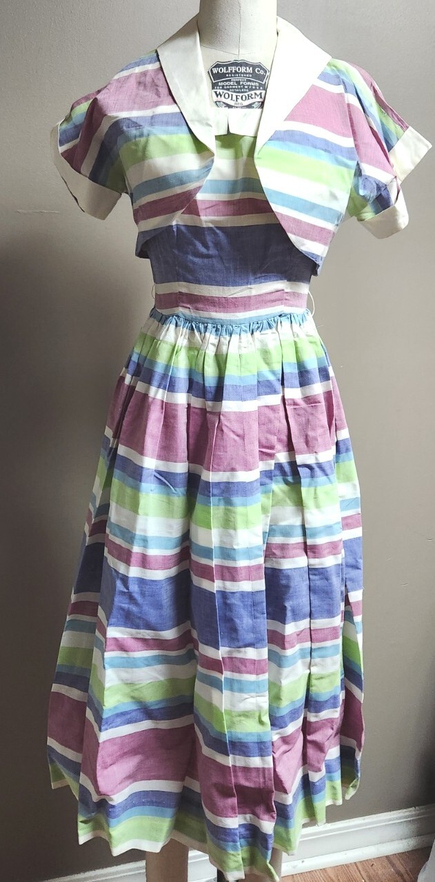 vintage Summer Party dress 1950s small, Striped Set