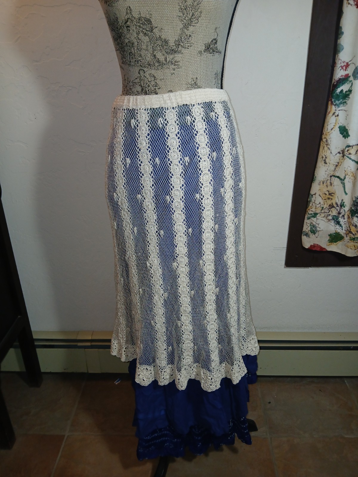 Vintage Hand Crochet Ivory Cotton Lace Skirt