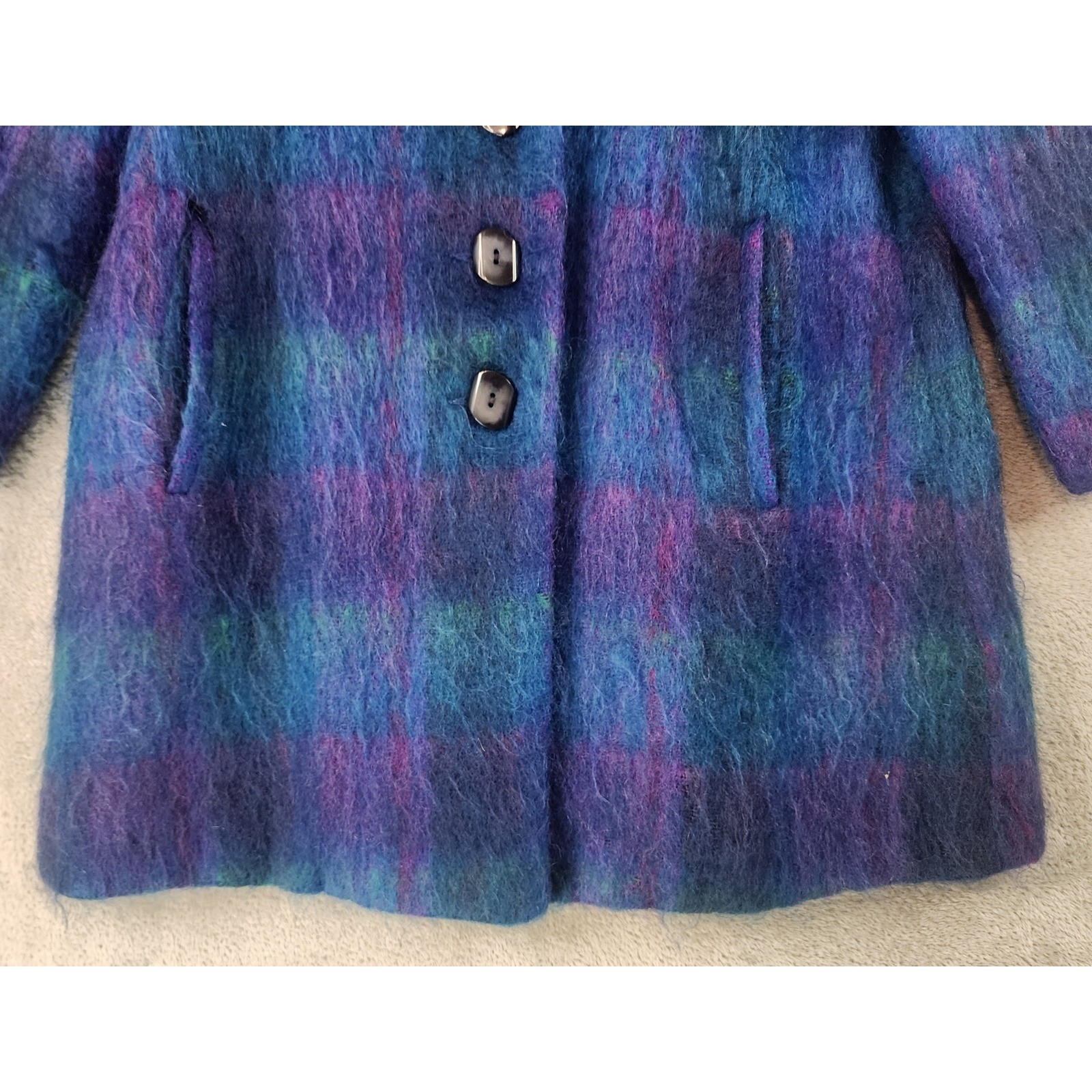 Petite Sophisticate Jacket Womens Medium Mohair Plaid Multicolor Button Up Coat