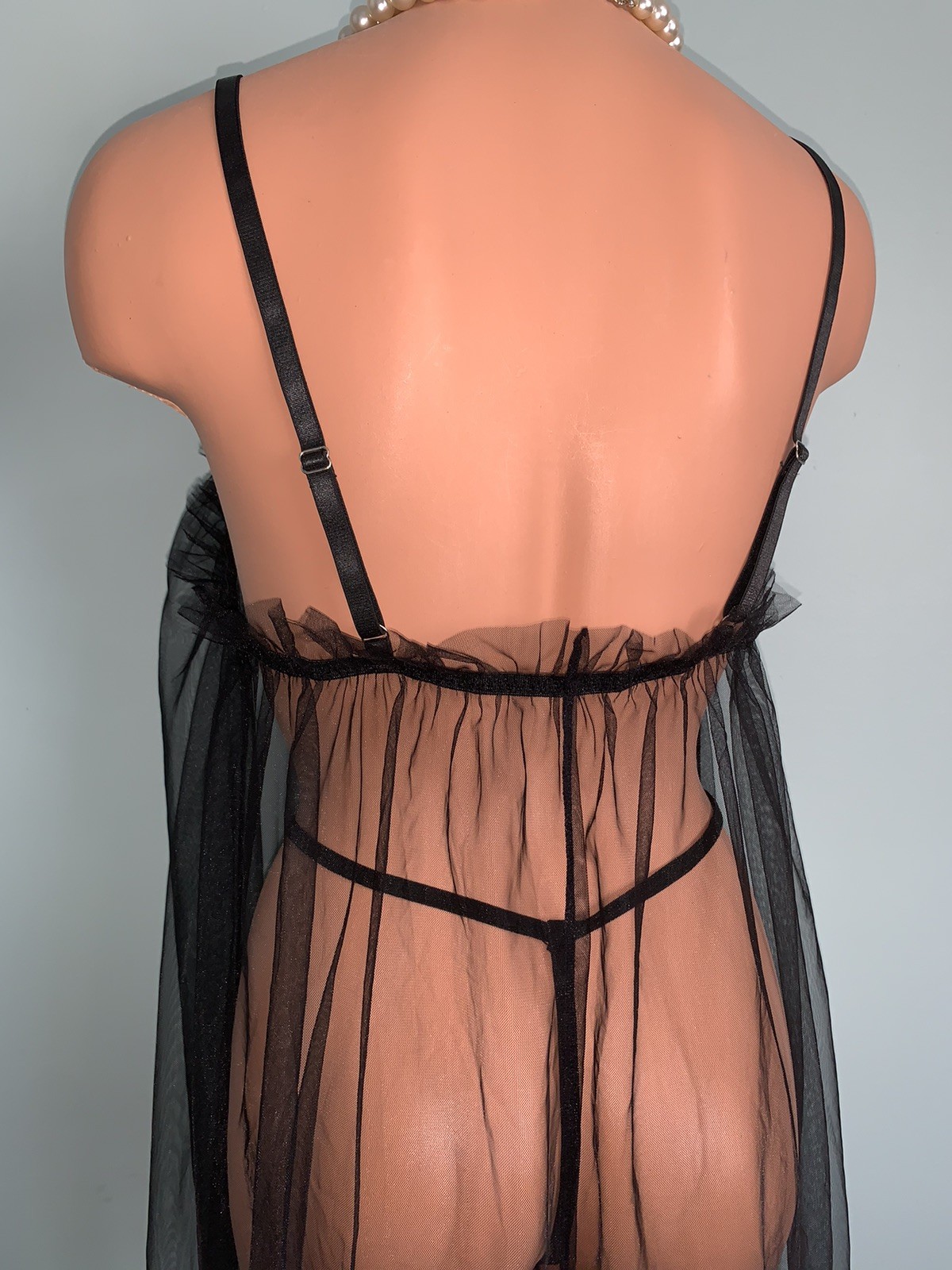 NEW SHEER Chiffon Nightie Nightgown Negligee 1X Panty Satin Ribbons 2pc set