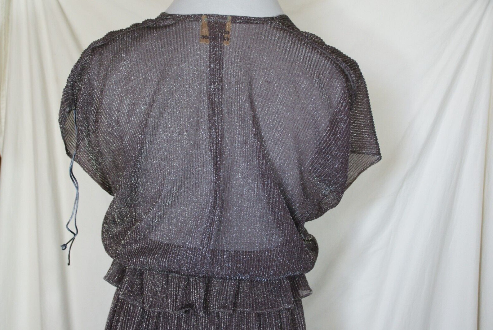 Vintage Carol Anderson Top Skirt Set Purple Gray Silver Metallic Size 7/8 Peplum