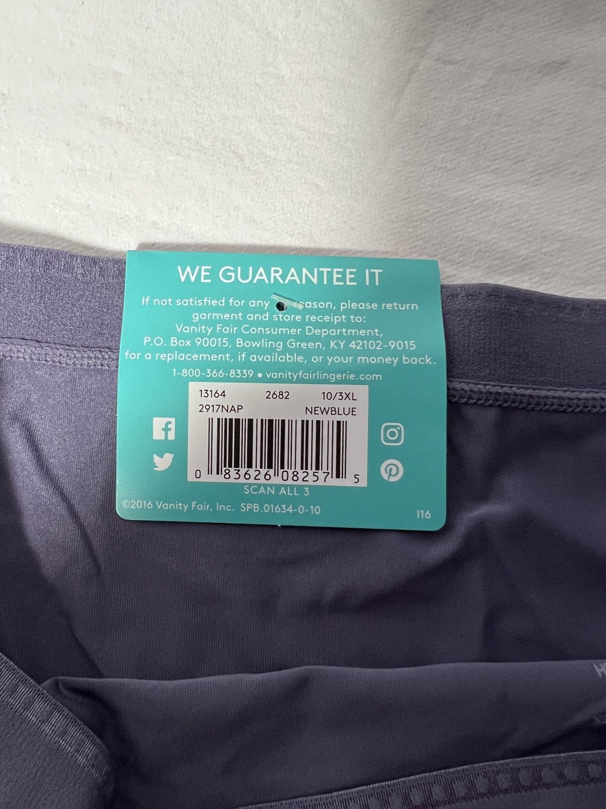 Soft & Silky Vanity Fair Comfort X3 Hi-Cut Panty 10/3XL 13164 New Blue color