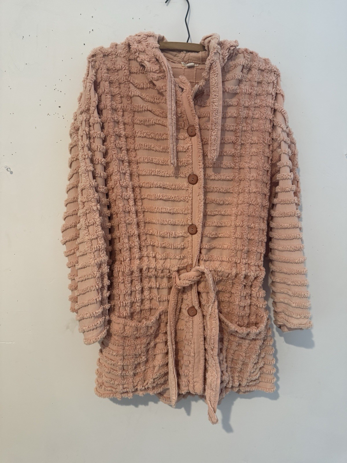 Vintage Chenille Jacket W Tie Peach Kokonuts Laguna Beach M/L One Of A Kind