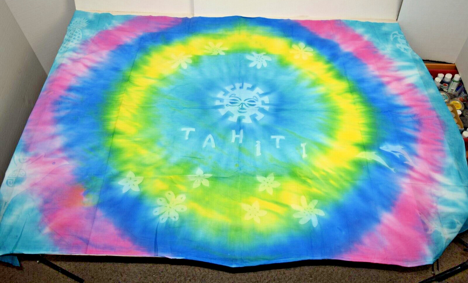 Vintage Swim Sarong Wrap One Size 90s Tahiti Hand Dyed Ocean Life Art Brand New