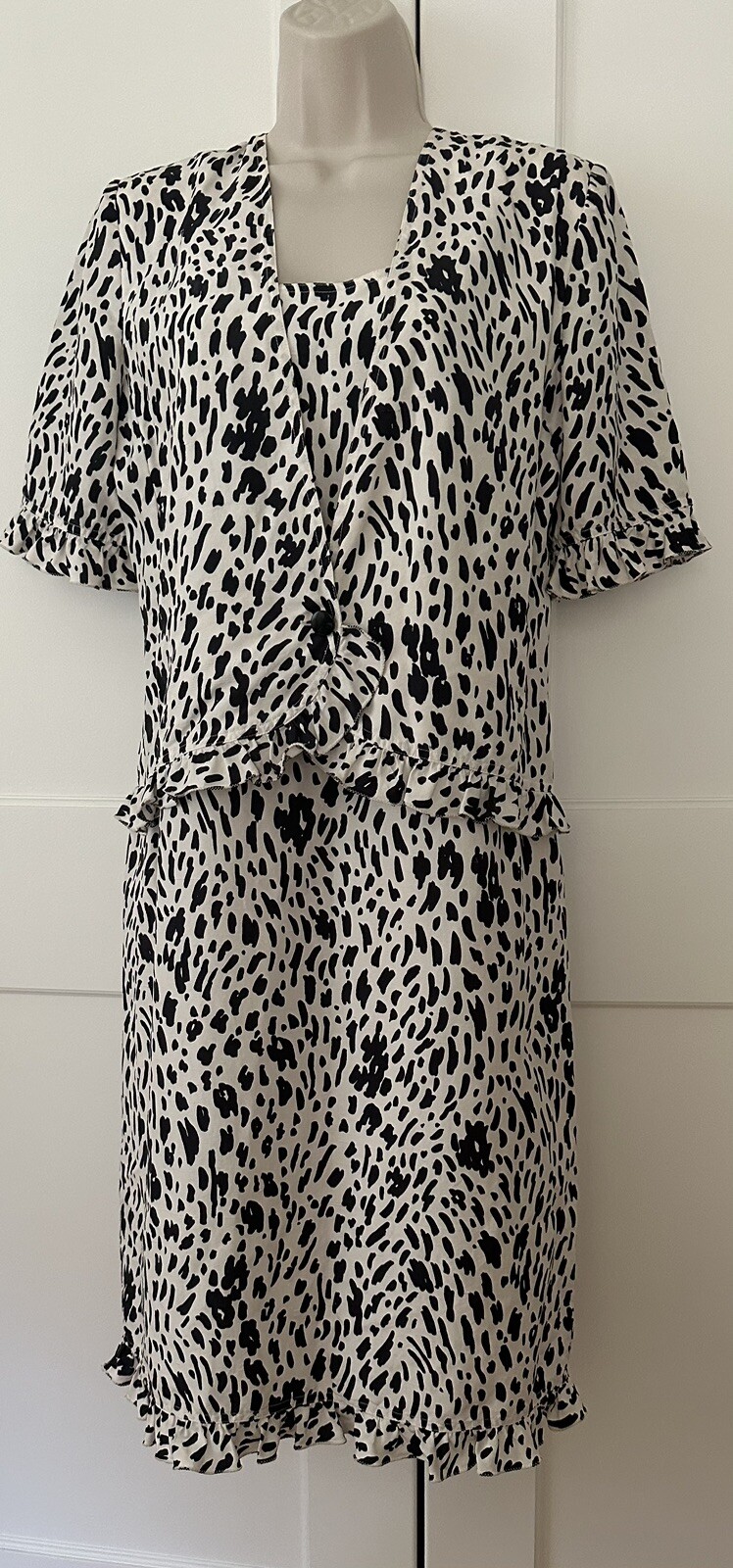 Vintage Valentino Miss V Dress SZ 42 Silk Early 90s Cream Black Dress Flawless