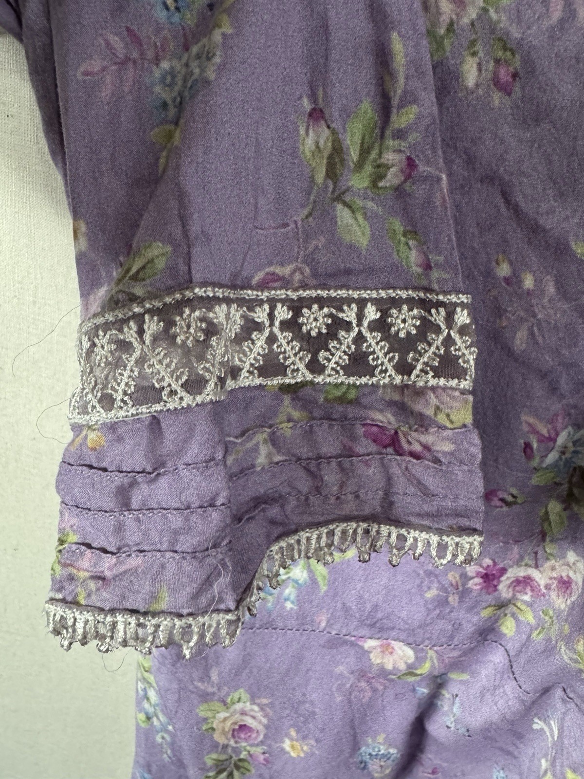 Baroque Womens Small Lavender Floral Midi Dress Lace Collar Cottagecore Boho