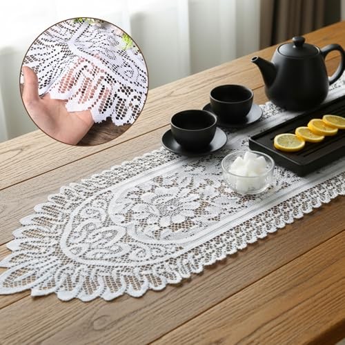 2 Pack Cotton Crochet Lace Rectangular Table Runne – European-Style Hollowed