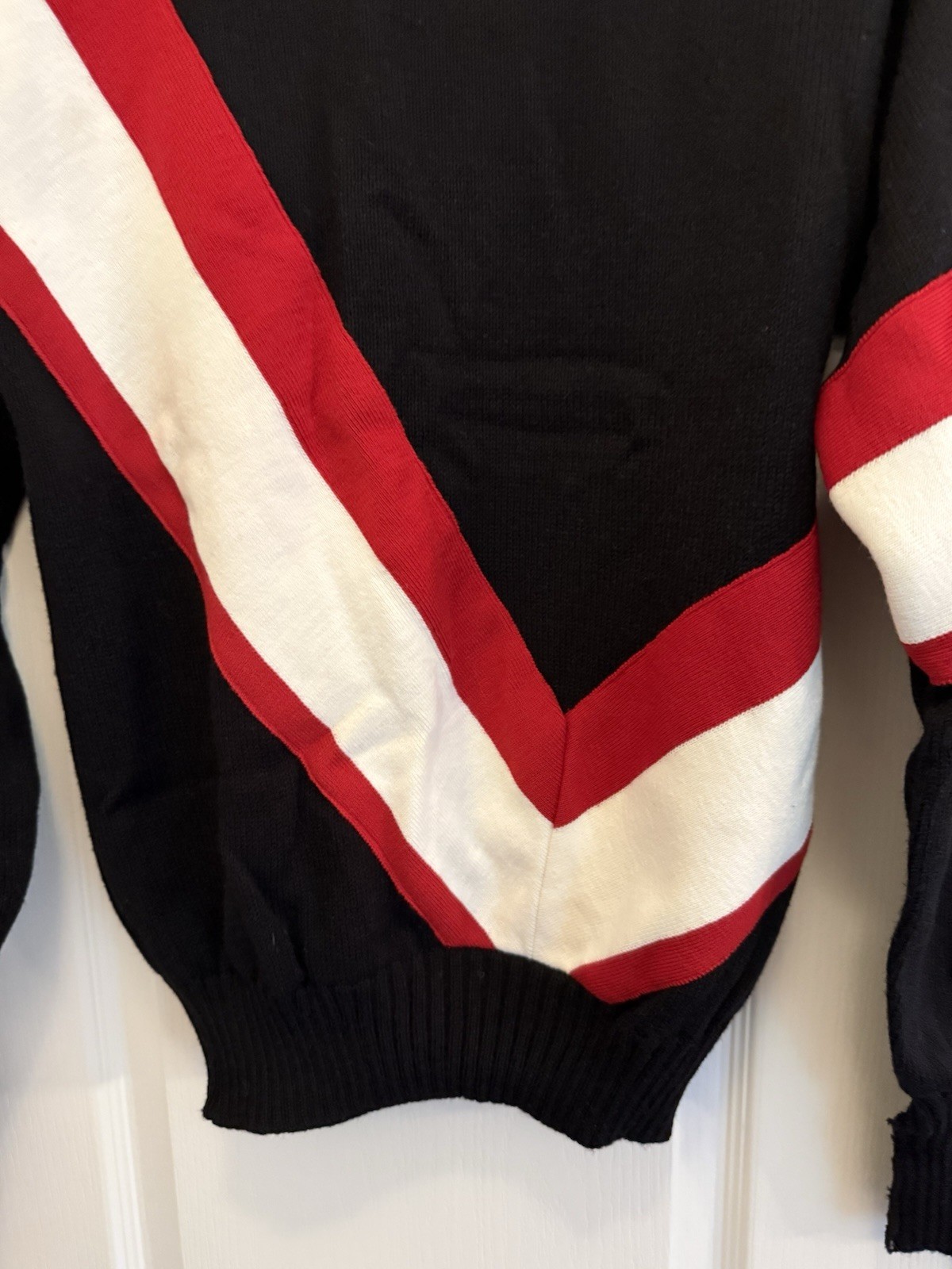 Vintage 70/80s CHEERLEADER Supply Co Cheer Sweater USA Black Scr Red White Sz 40