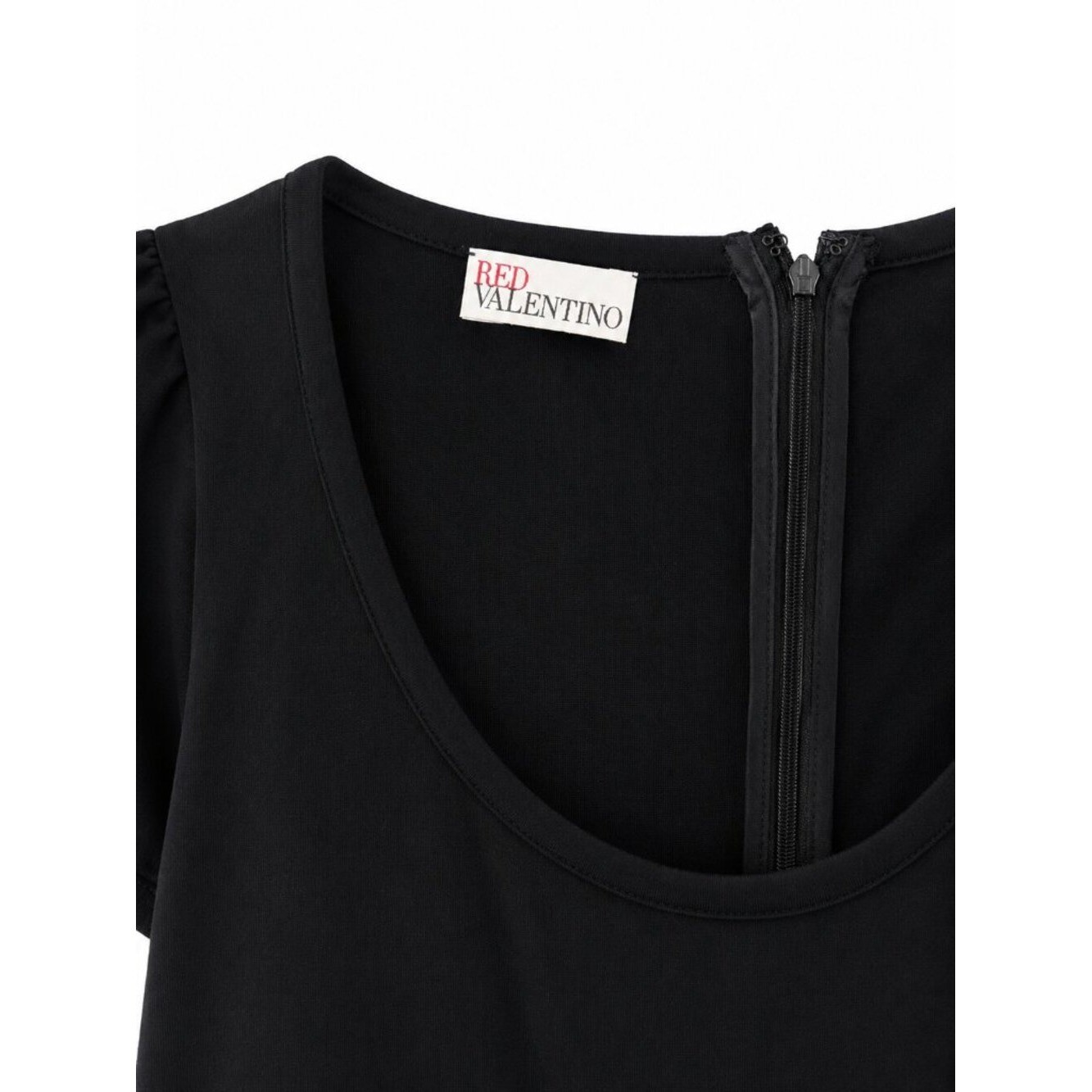 RED Valentino Little Black Fit & Flare Dress | Size Large | Puff Sleeve Bow Mini