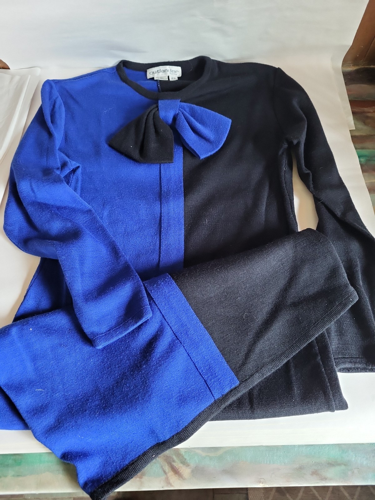 1990s Outlander Knit Sweater Dress Petite Small Color Block Black Blue