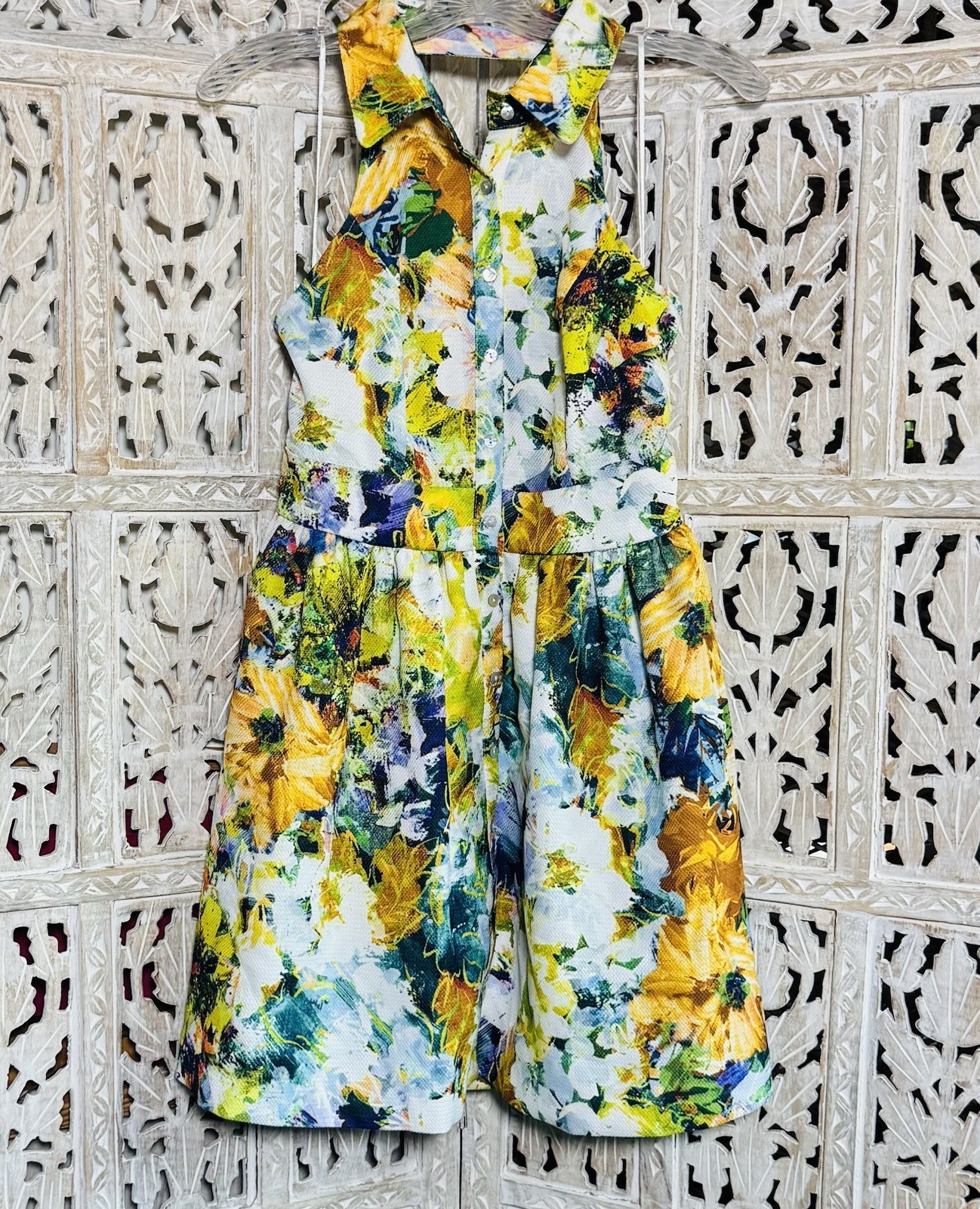 Vintage SZ 4 McGinn Retro Halter Floral Dress Garden Cocktail Party Cruise Wear