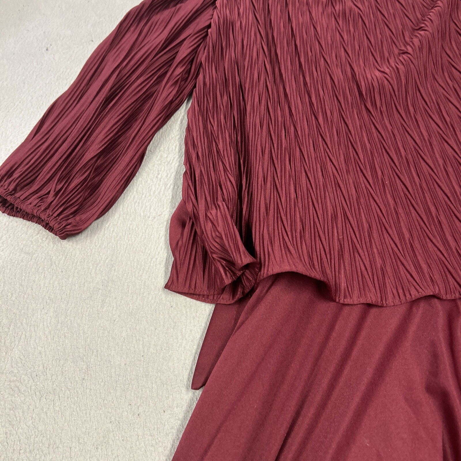 David Rose Dress Womens Size 14 Burgundy Pleated Holiday Party Vintage 80’s USA
