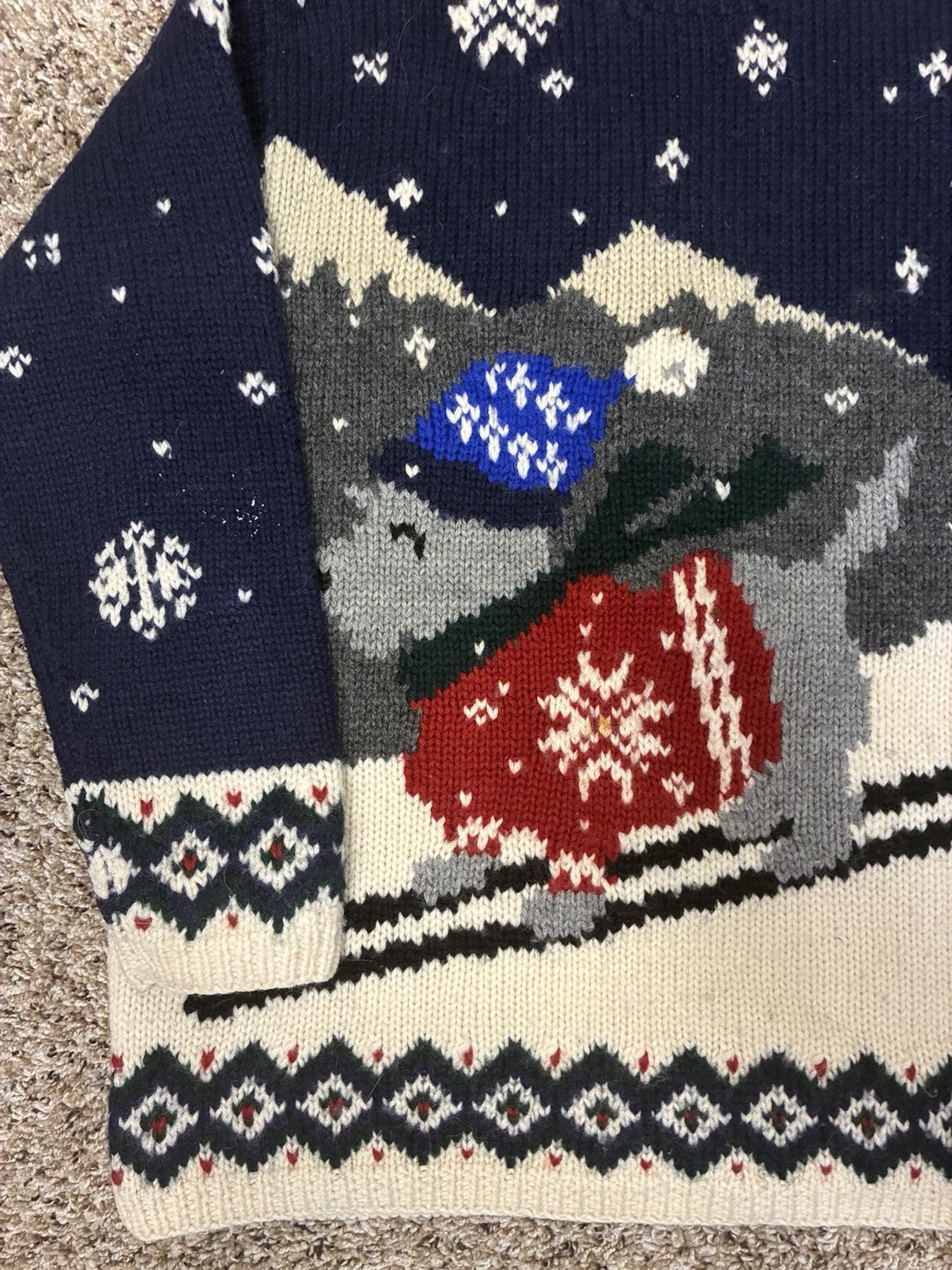 VTG Lauren Ralph Lauren Exclusive Handknit Dog Trees Ski Nordic Wool Sweater PS