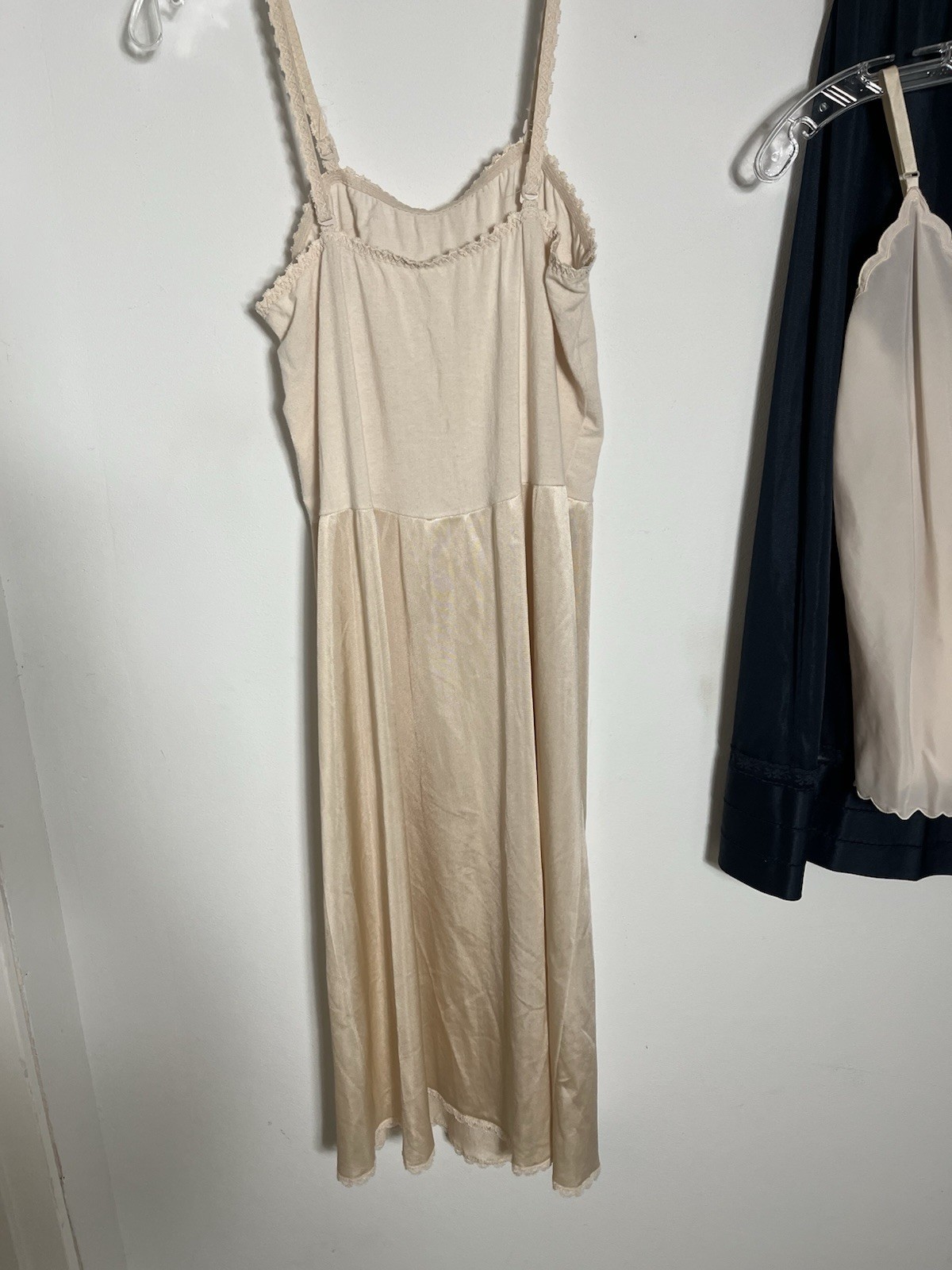 VTG Cotton & Satin Pink Camisole Top & Long Tiered Slip & Long Navy Satin Skirt