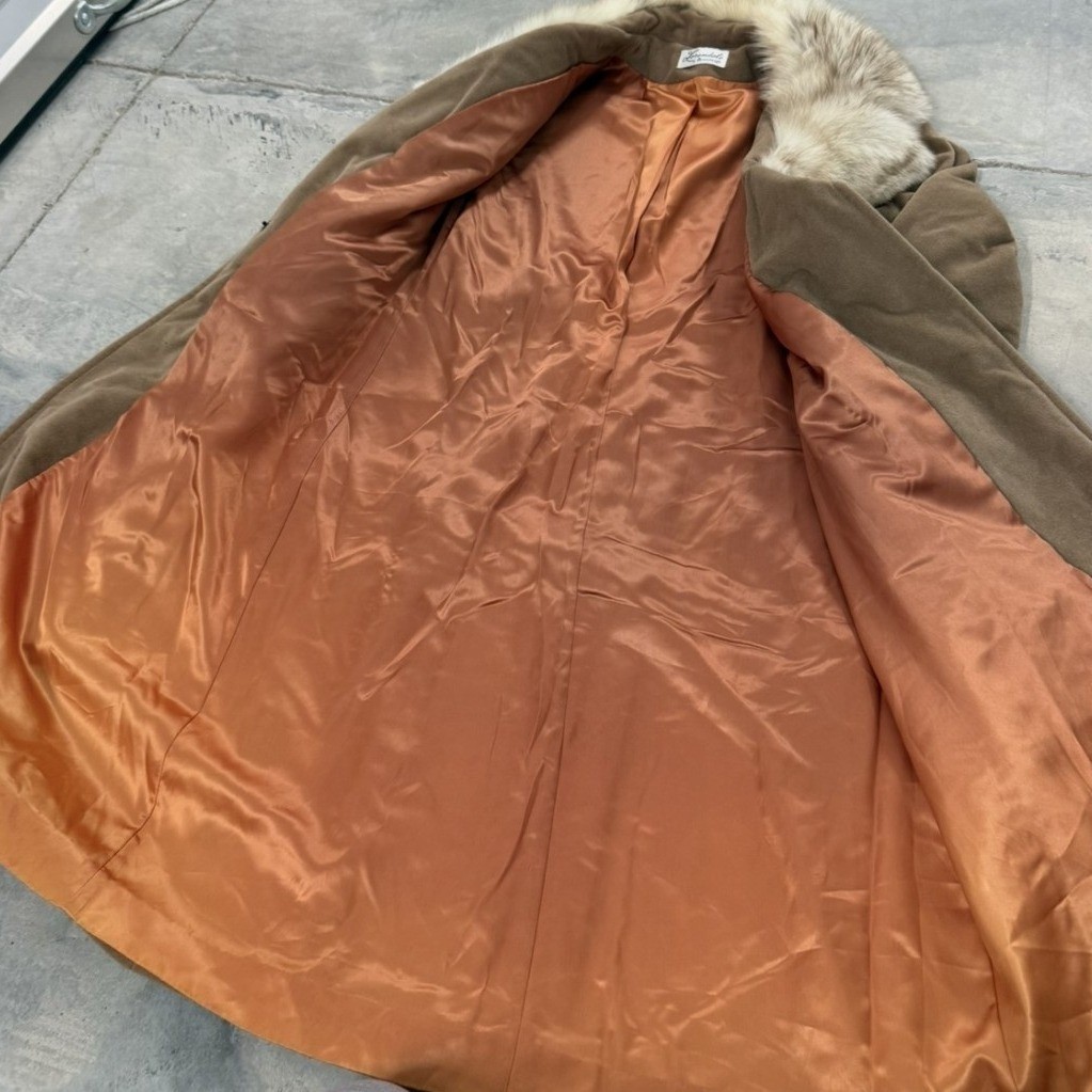 Vintage 60s lorendale by bromleigh union made Tan Longline Coat Faux Fur Collar