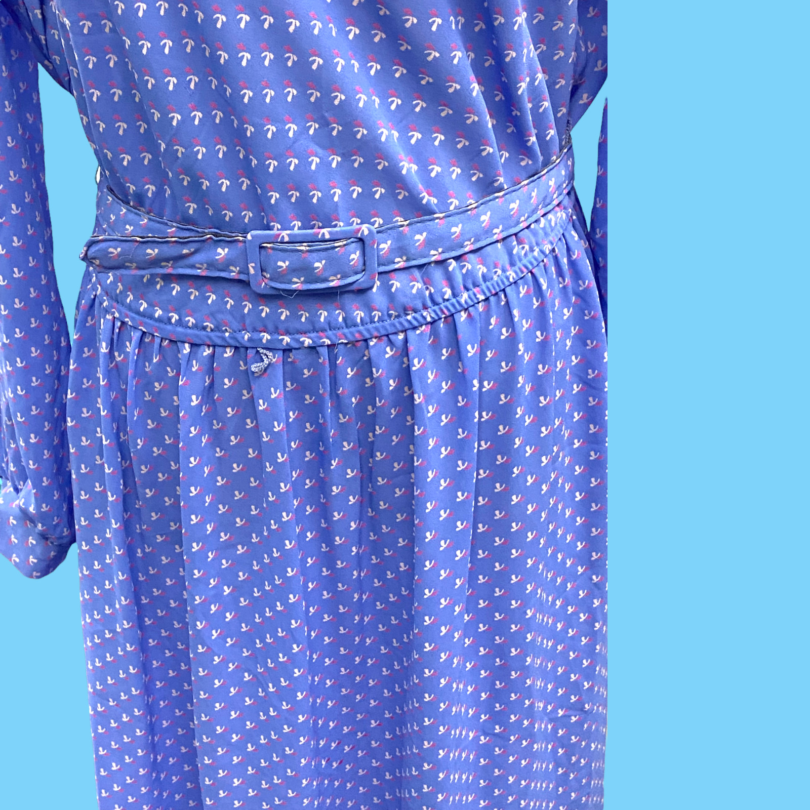 Vintage 70’s Lady Carol Of New York Blue Floral Pattern Secretarial Dress Large