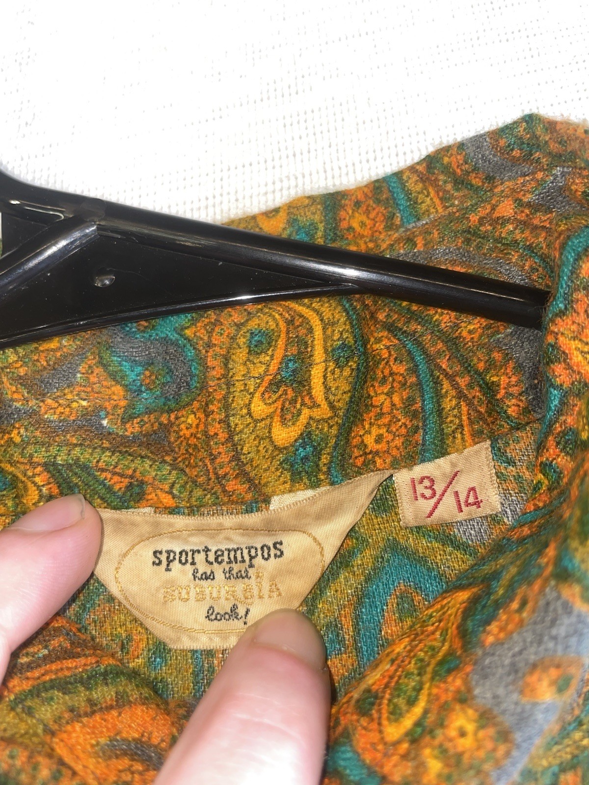 VINTAGE 50s 60s Collar Button Shirt Rockabilly Paisley Hippy Boho S Psychedelic