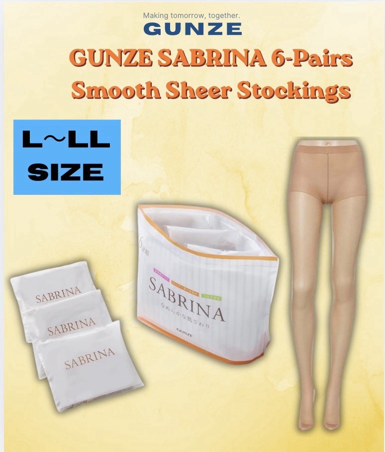 6-Pack GUNZE SABRINA Smooth Zokki Stockings L-LL Natural Beige Run-Resistant JP