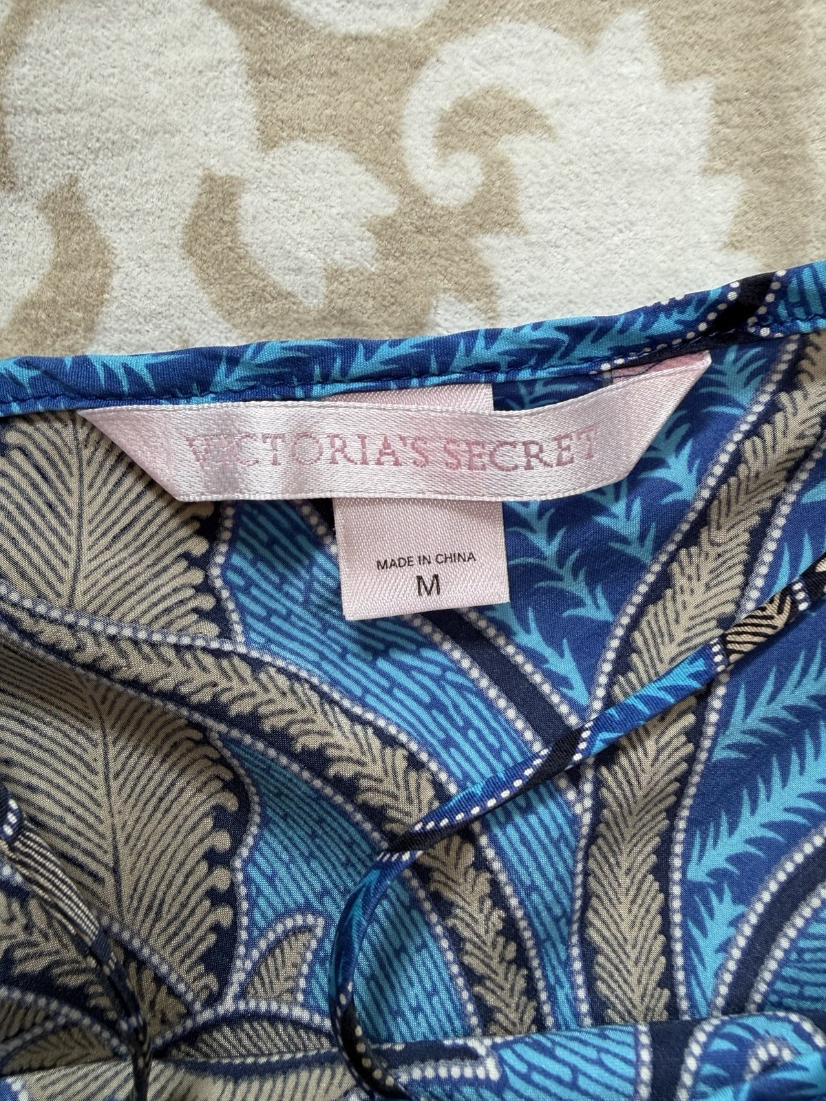 VTG 1999 Victoria’s Secret Silk Chemise Slip Dress Top Blue Phoenix Bird Print M