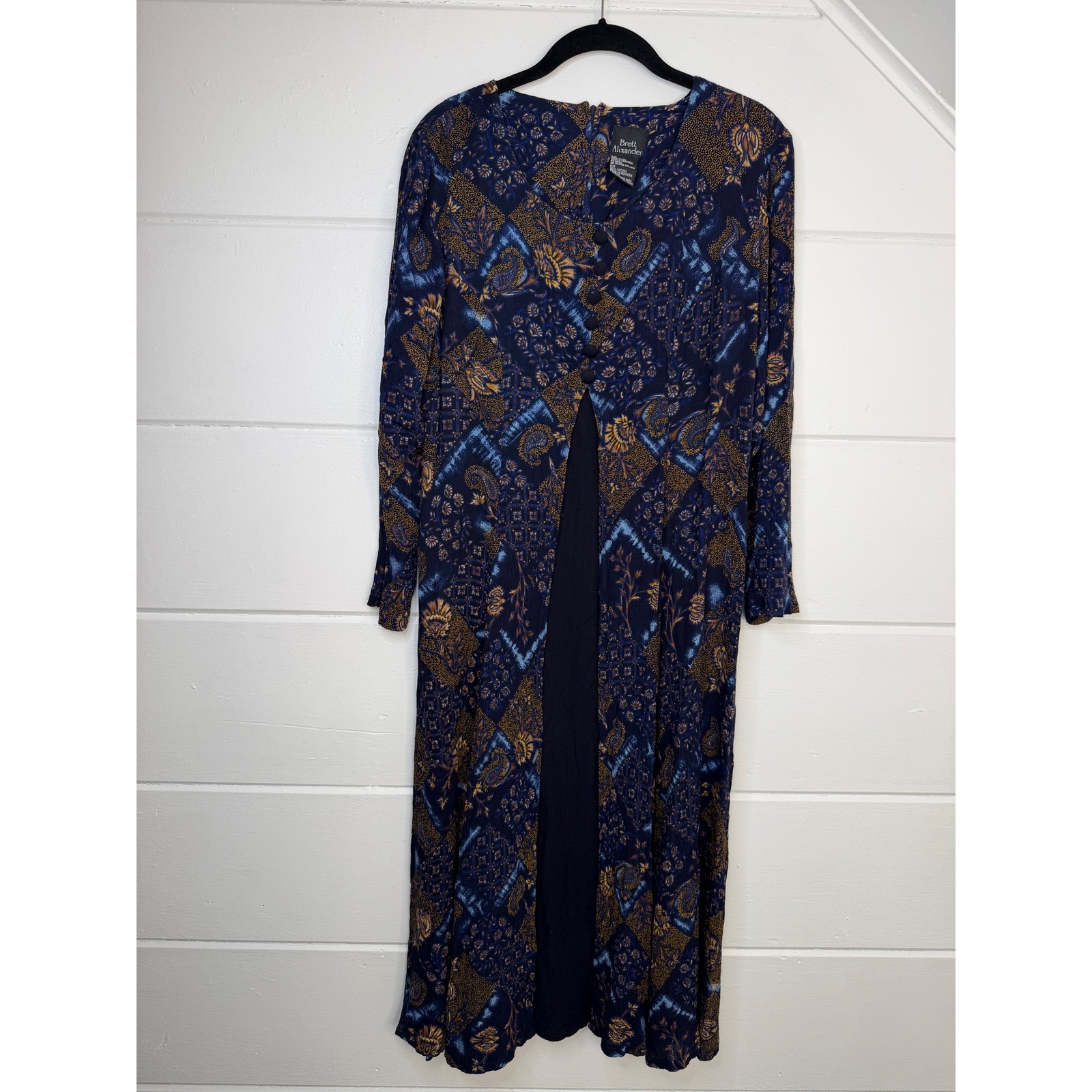 VTG Brett Alexander Whimsygoth Maxi Dress Navy Blue Paisley Y2K 90s Size 9/10