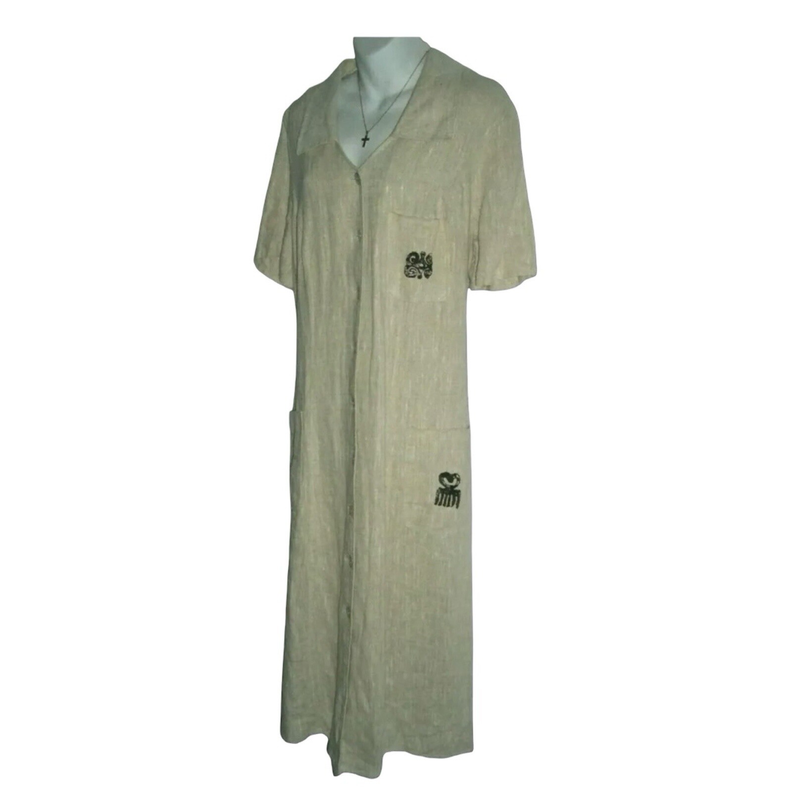 Vintage 80’s Positive Influence Dress Linen Duster Tribal Boho Grandmother Plus