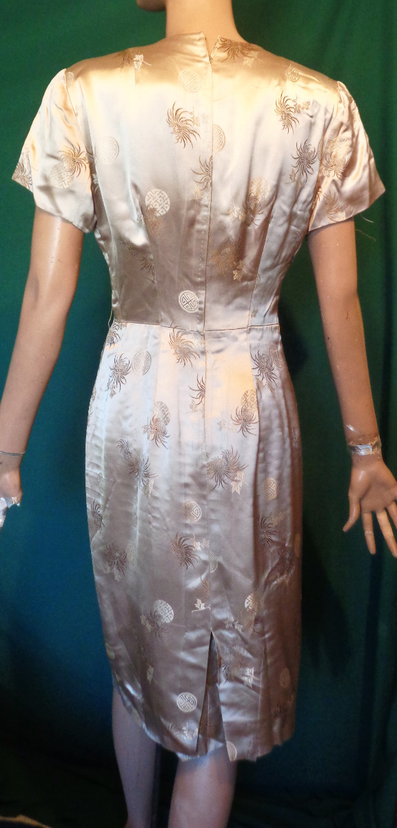 Vintage Tan Satin Brocade Dress and Matching Jacket B36