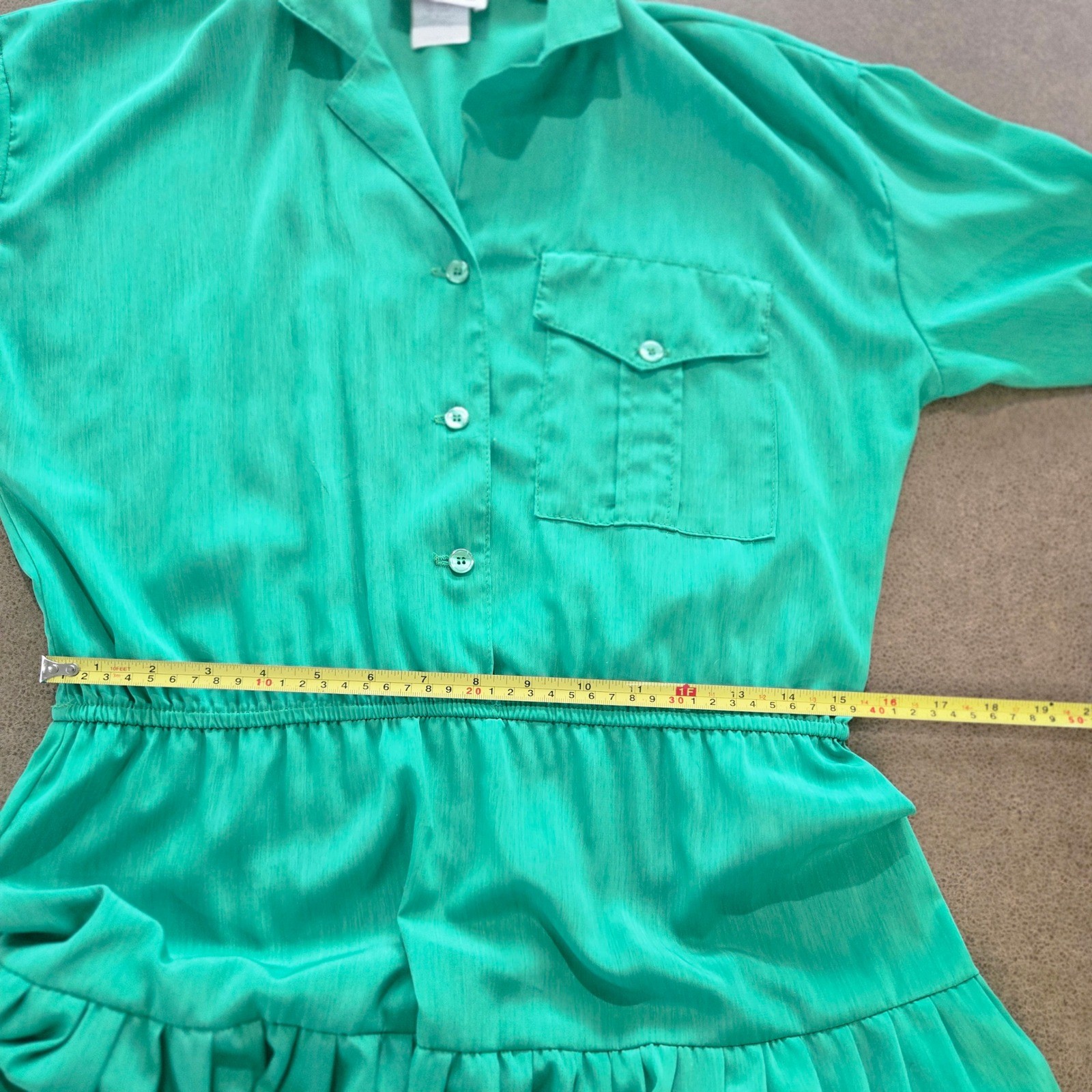 Kay Brandon Shirt Dress Size 8 Womens Green Vintage 80s Midi Tiered Short Sleeve