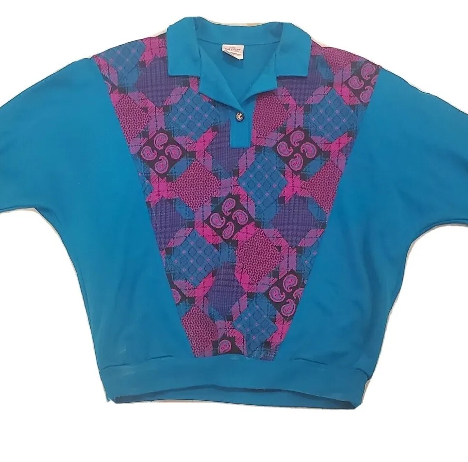 Graff Californiawear VTG Purple & Teal Quartersleeve Women’s Funky Top Medium