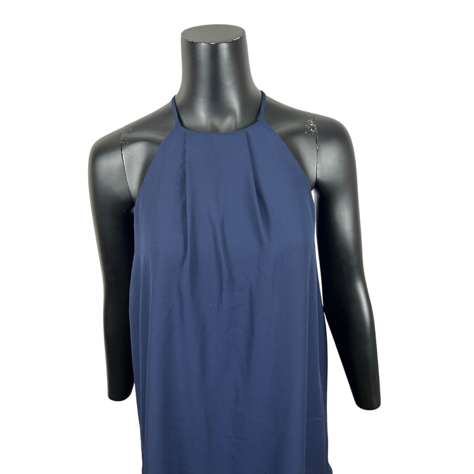 Charlotte Russe Blue Pleated High Halter Neck Dress Vtg 90s Y2K Women’s Sz S