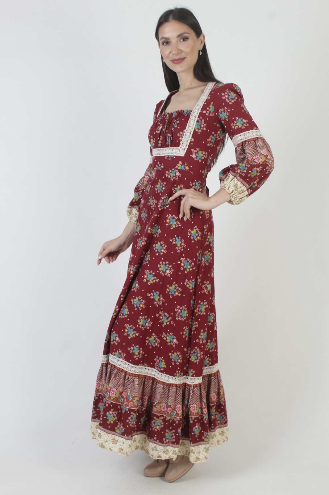 Vtg 70s This Is Your Prairie Dress San Francisco Hippy Calico Cottage Peasant