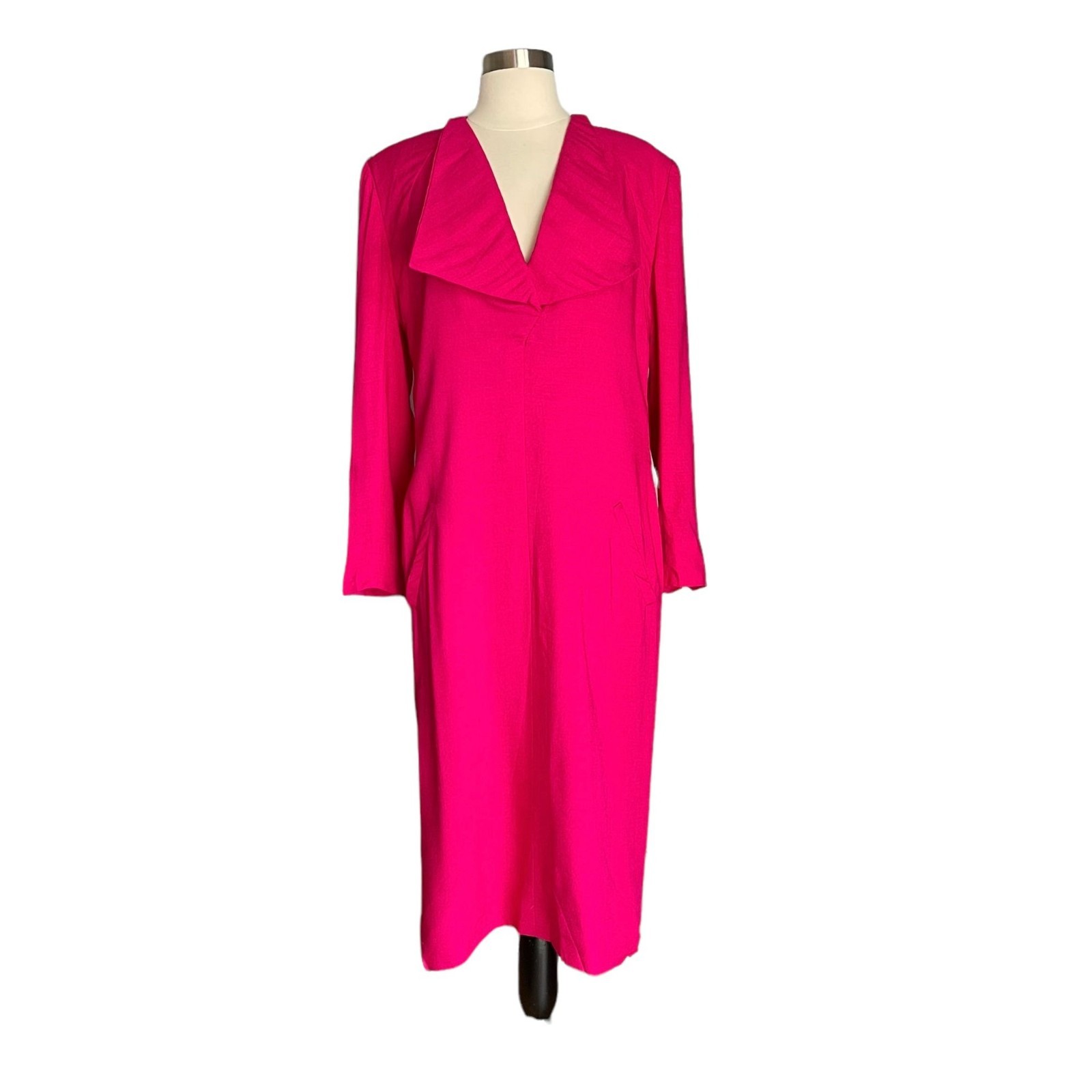 Vintage 70’s 80s Pauline Trigere Linen Fuchsia Pink Sheath Dress Size 12