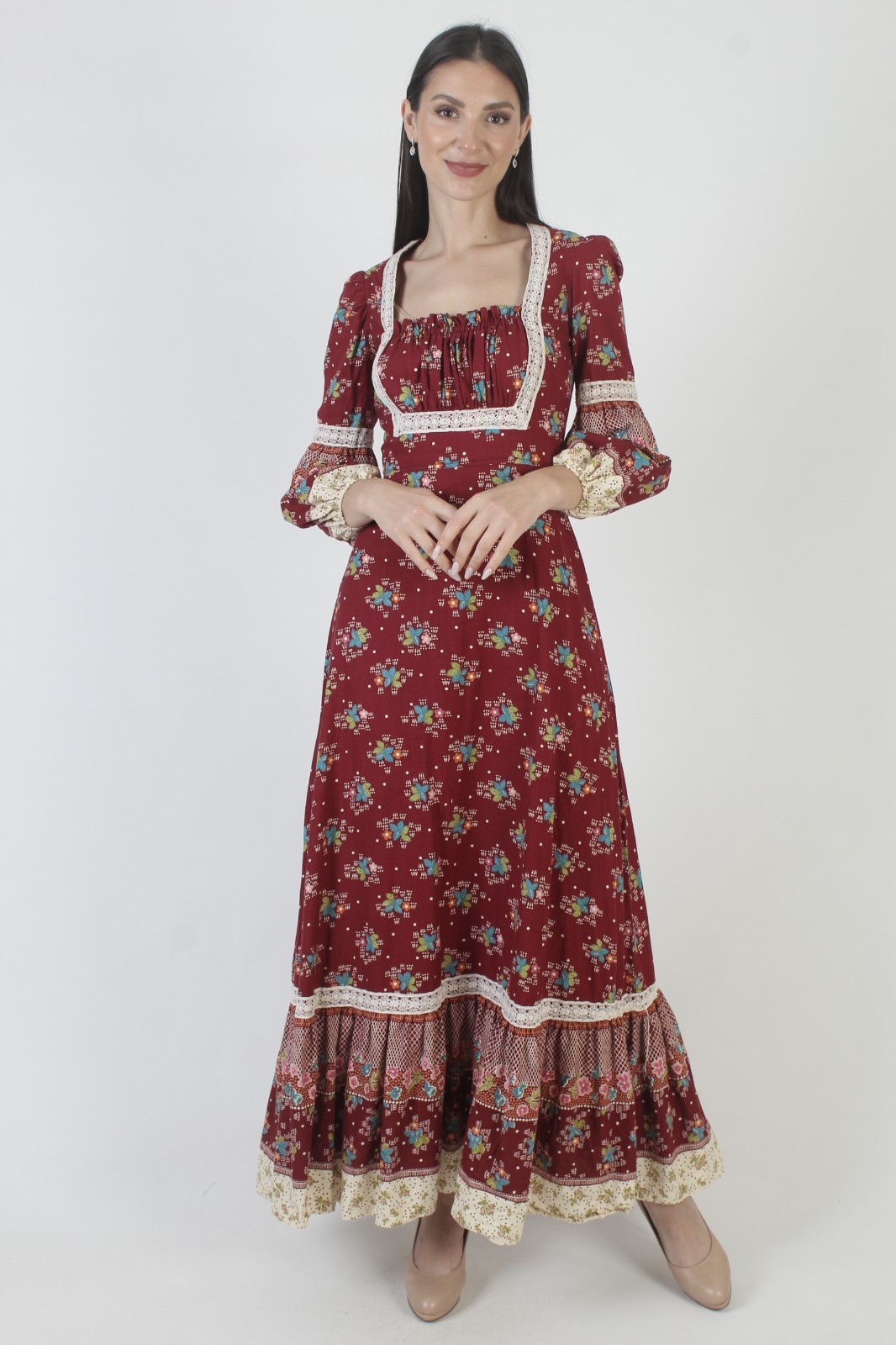 Vtg 70s This Is Your Prairie Dress San Francisco Hippy Calico Cottage Peasant
