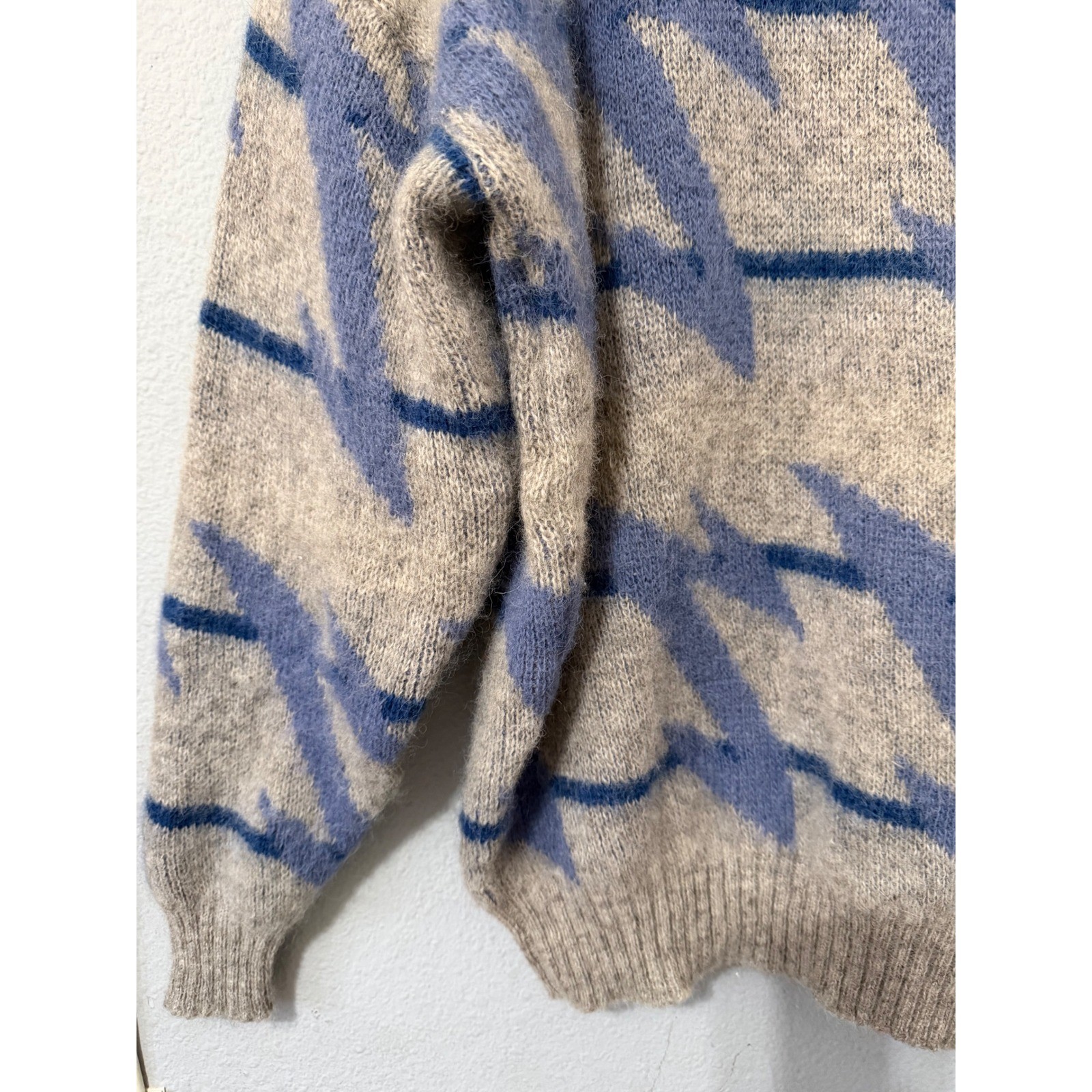 Les-Knit Ltd Vintage 80s 100% Pure Wool Sweater L Blue Oatmeal Icelandic Nordic