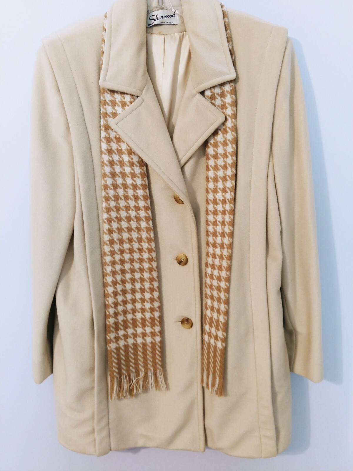 Vintage Sherwood Car Coat. Cream Color With Matching Scarf. Size 8
