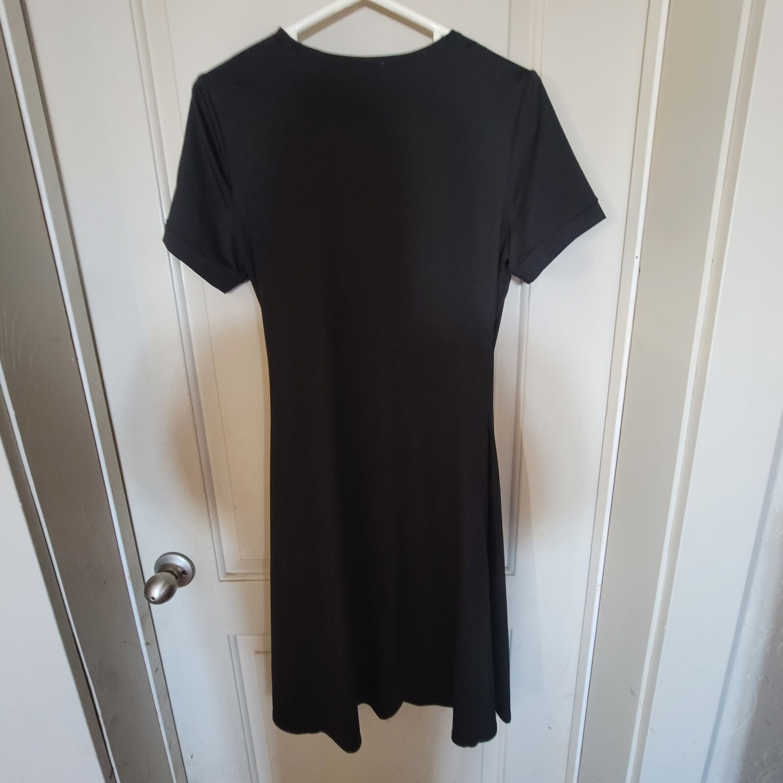 Vintage Black „Faux” Fake Wrap Dress Short Sleeve TOUCHE’ Size Large Office