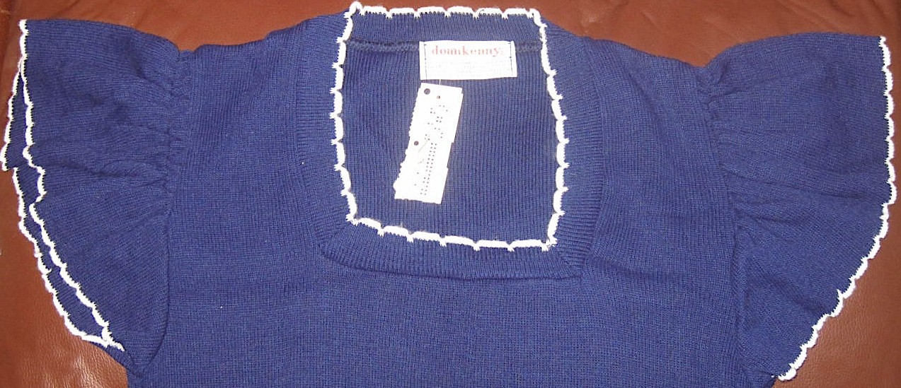Donnkenny Square Neck Contrast Stitch Blue Vintage NOS Short Sleeve Knit Top