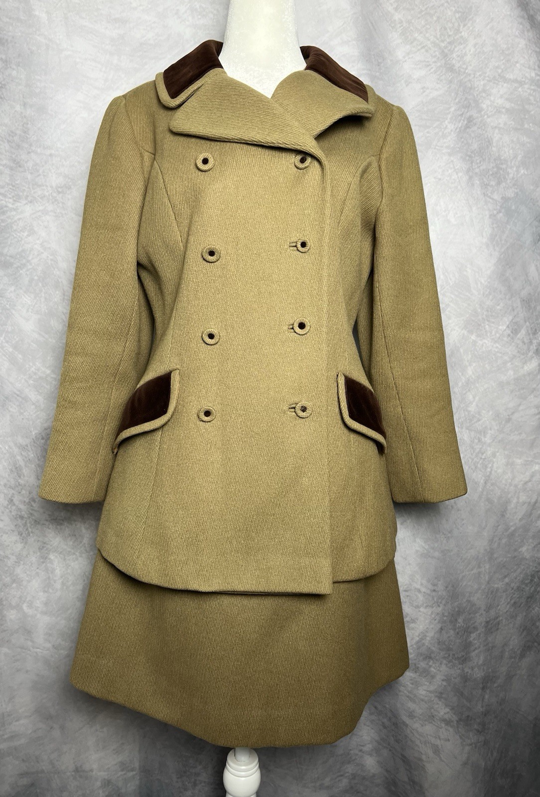 Vintage 1960s Junior Gallery Tailored Wool Princess Jacket Coat & Skirt Suit Set