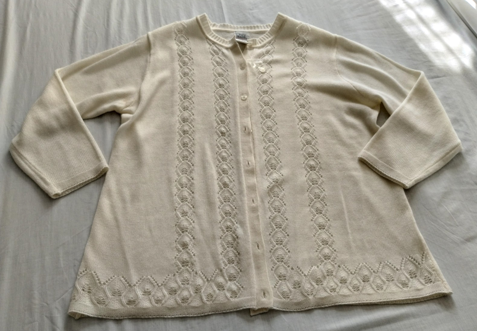 (Vtg) ONLY NECESSITIES Creamy White Long Sleeve BUTTON Up CARDIGAN Sweater Sz 1X