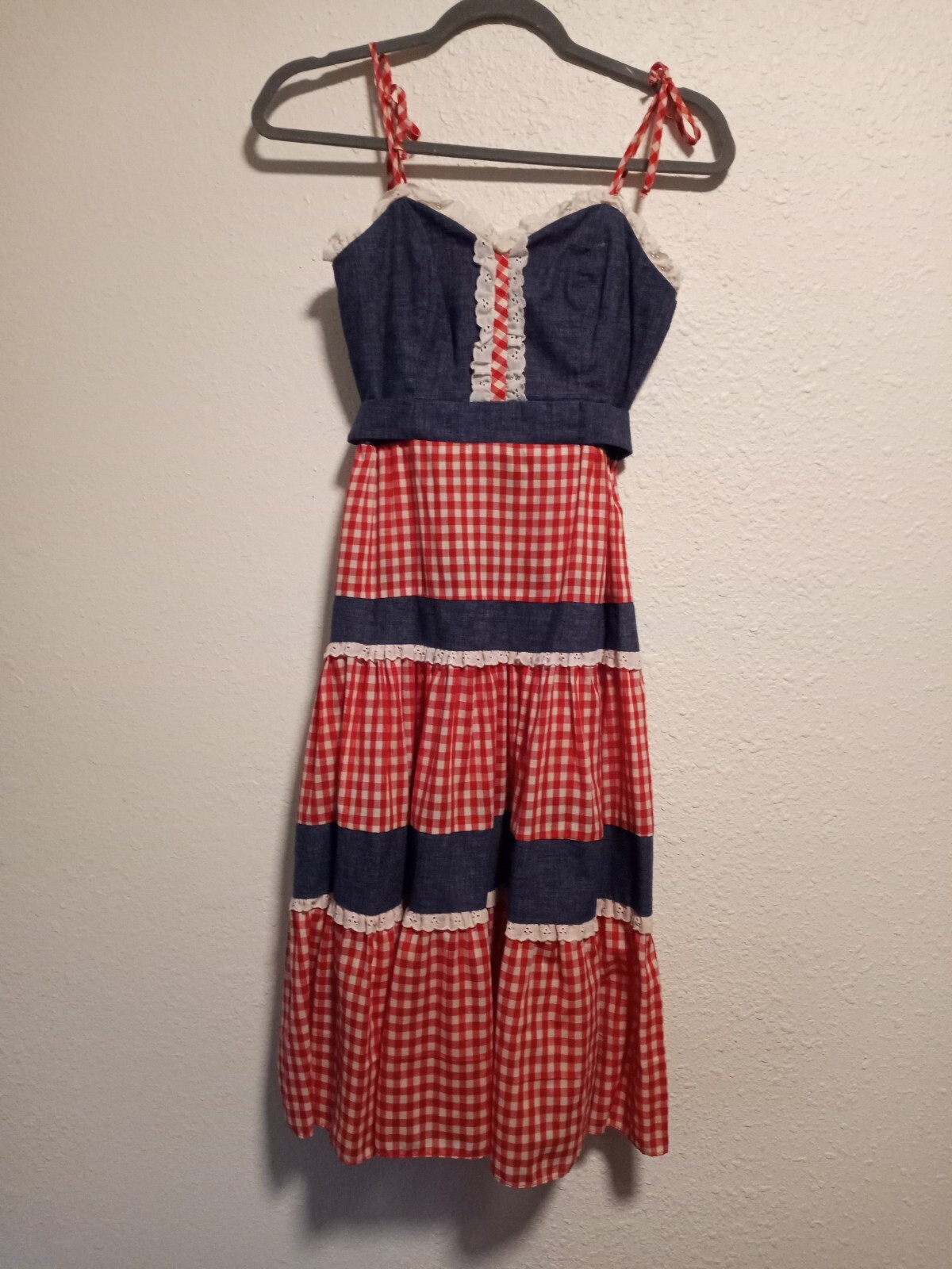 Vintage Candi Jones Gingham Red Checkered Prarie Pin Up Dress