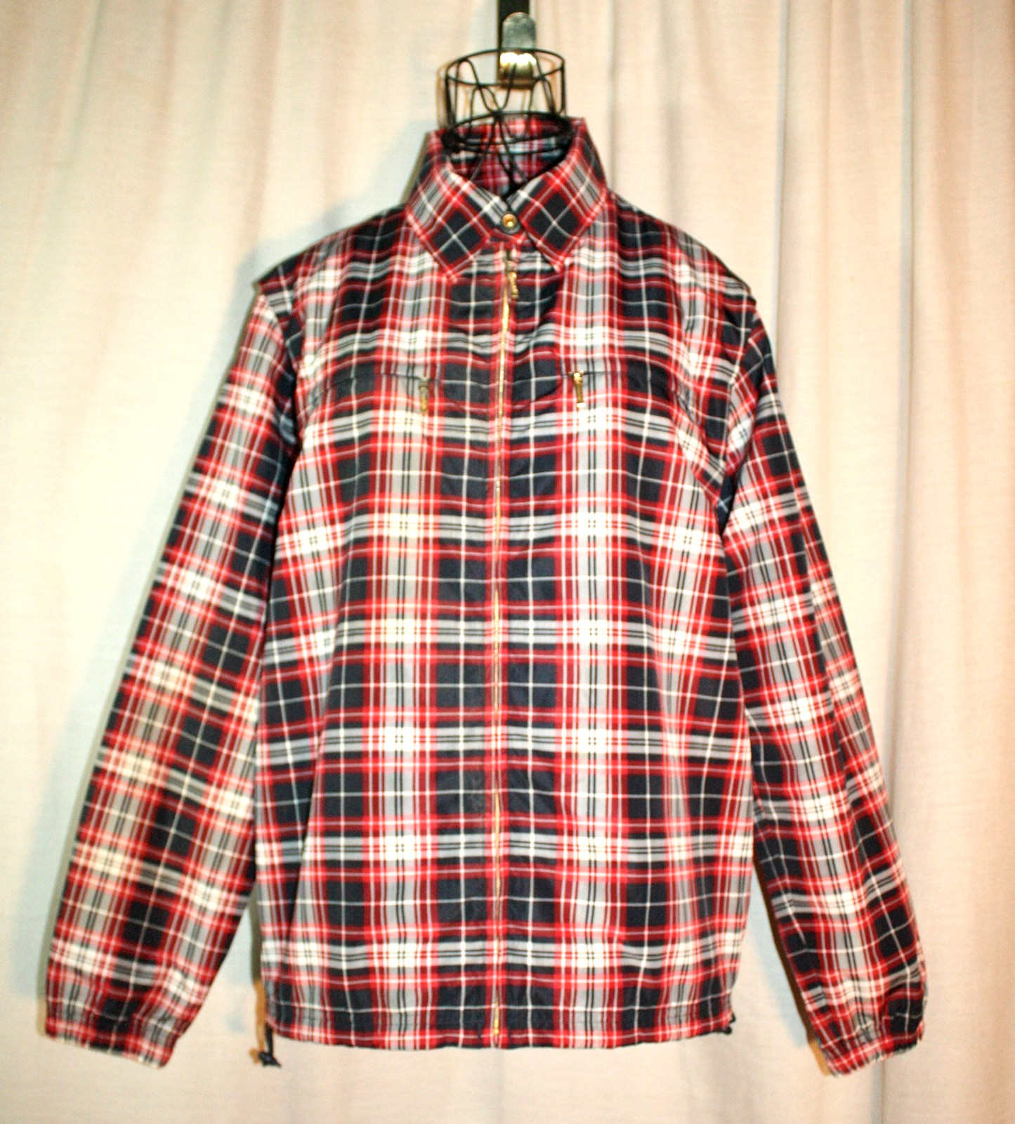Vintage Catalina Red White & Black Plaid Windbreaker Jacket Size Small 4/6