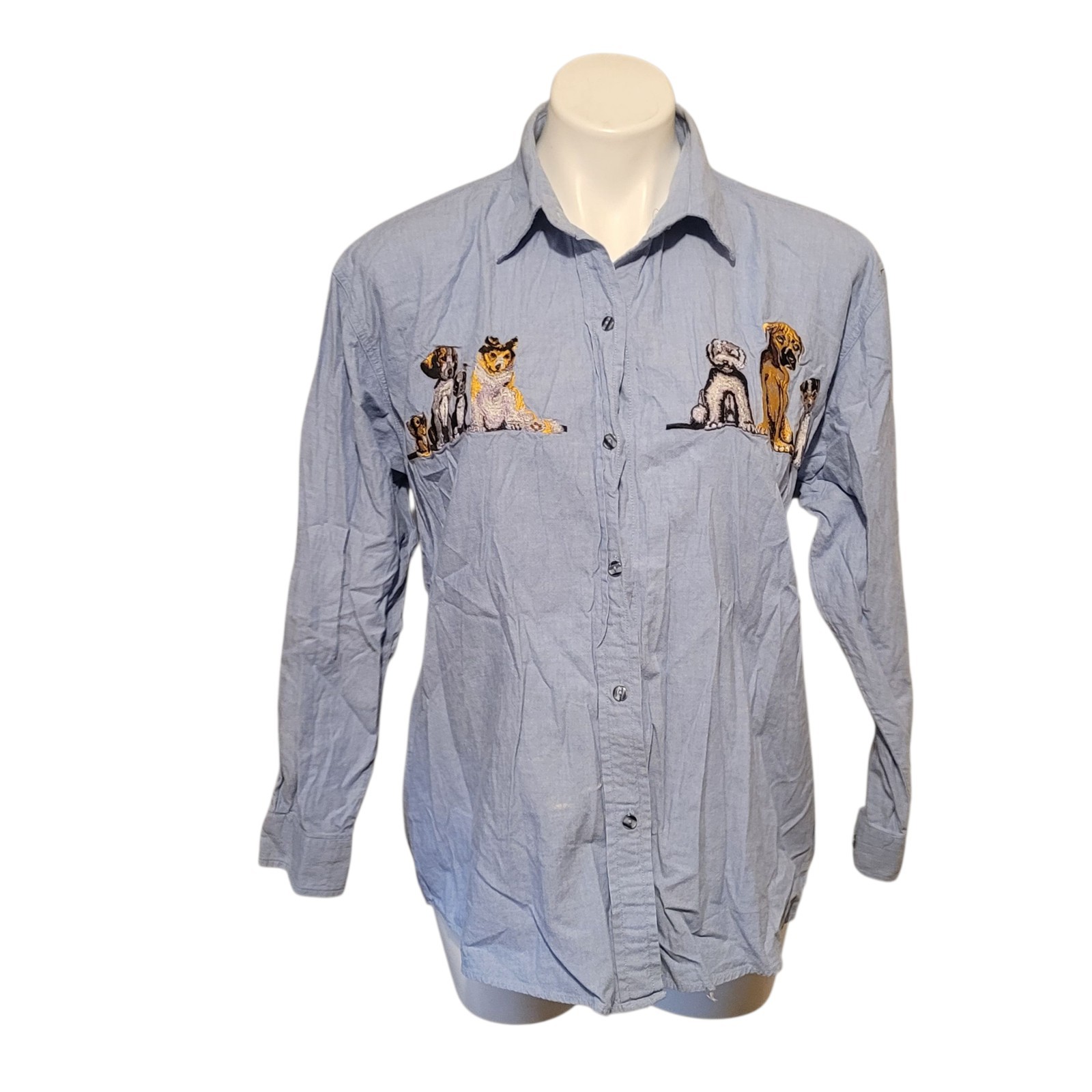 Vintage Denim Shirt Dogs Embroidered Talk Of The Walk Casey Coleman Rebrand L XL