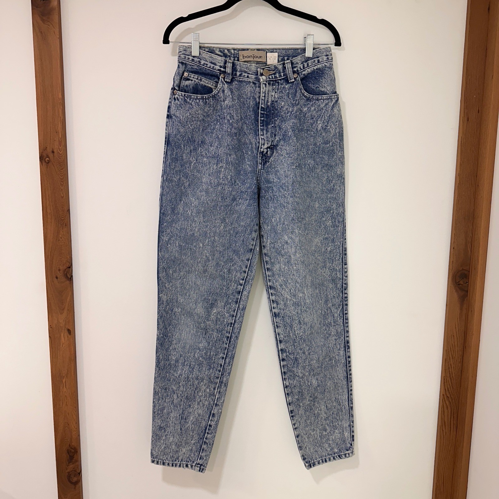 Bonjour Vintage High Waisted Acid Wash Jeans Womens 12 Blue Tapered | Retro 80s