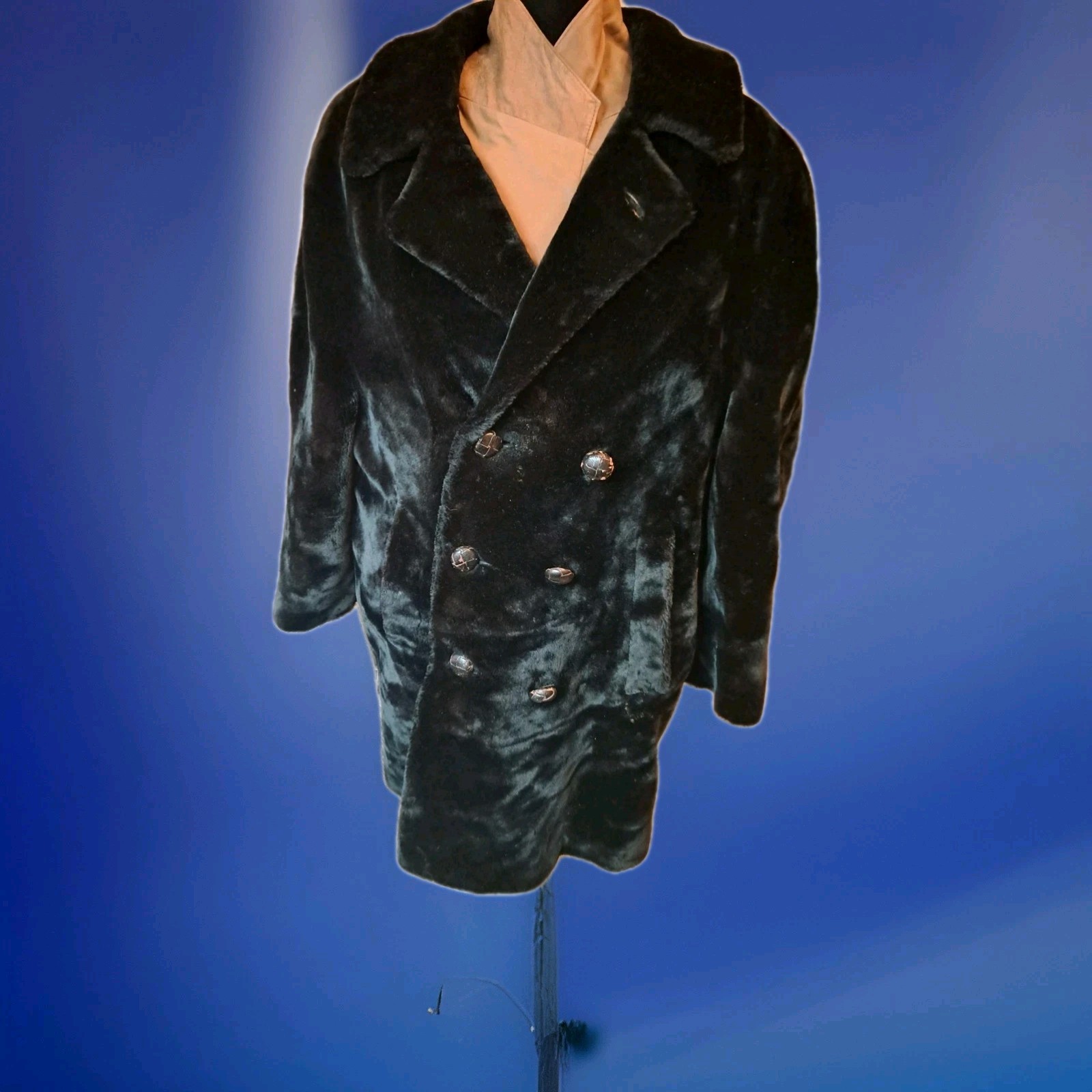 Rare Find Vintage 1960s-80s Glensea GLENOIT Black Faux Fur Mob Glam Swing Coat *